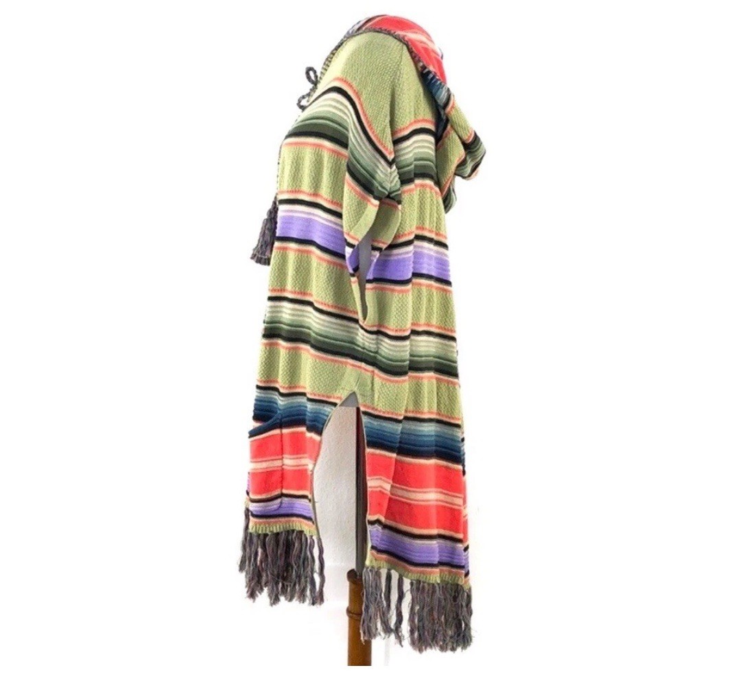 Women’s Green Anthropologie Moth “Calexico” Fringe Poncho Cardigan Size XS/S NWT