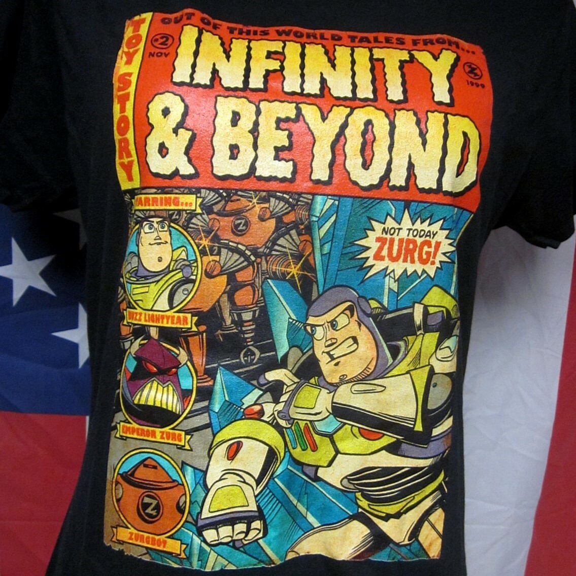 BUZZ LIGHTYEAR women’s med T shirt Toy Story sci-fi tee EC Comics horror homage