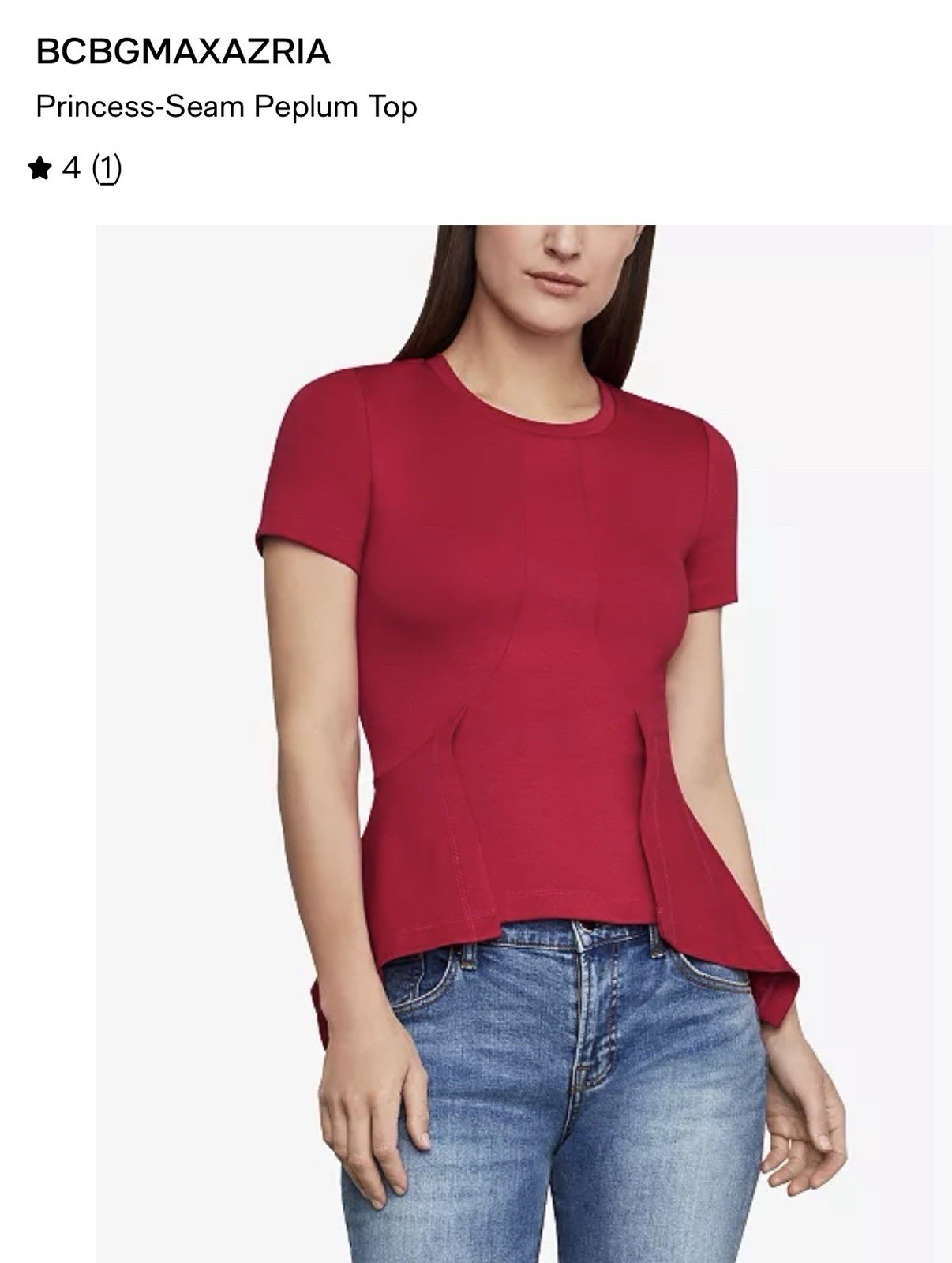 BCBGMAXAZRIA Princess Peblum Red Top Medium