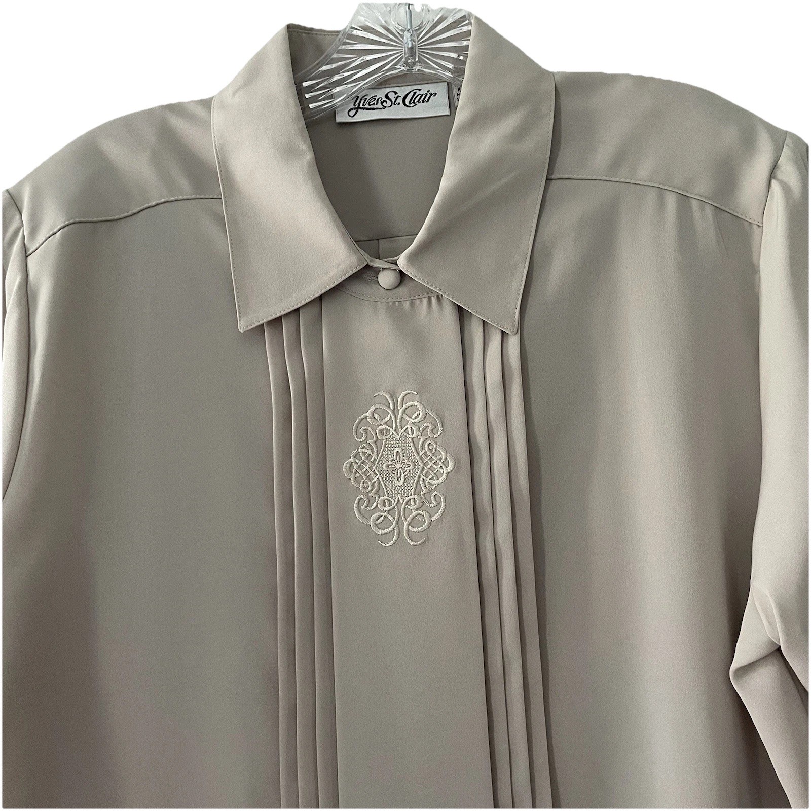 NWT! Vintage! Yves St Clair Women’s Size 14 Sand Embroidered Pleated Shirt Top