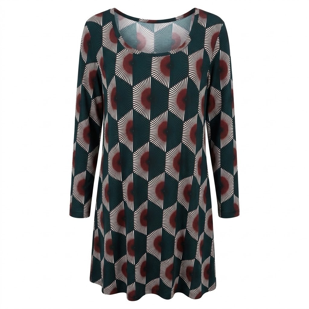 Niche Nilgun Derman 3X Tunic Top Fans Print Geometric Green Red USA