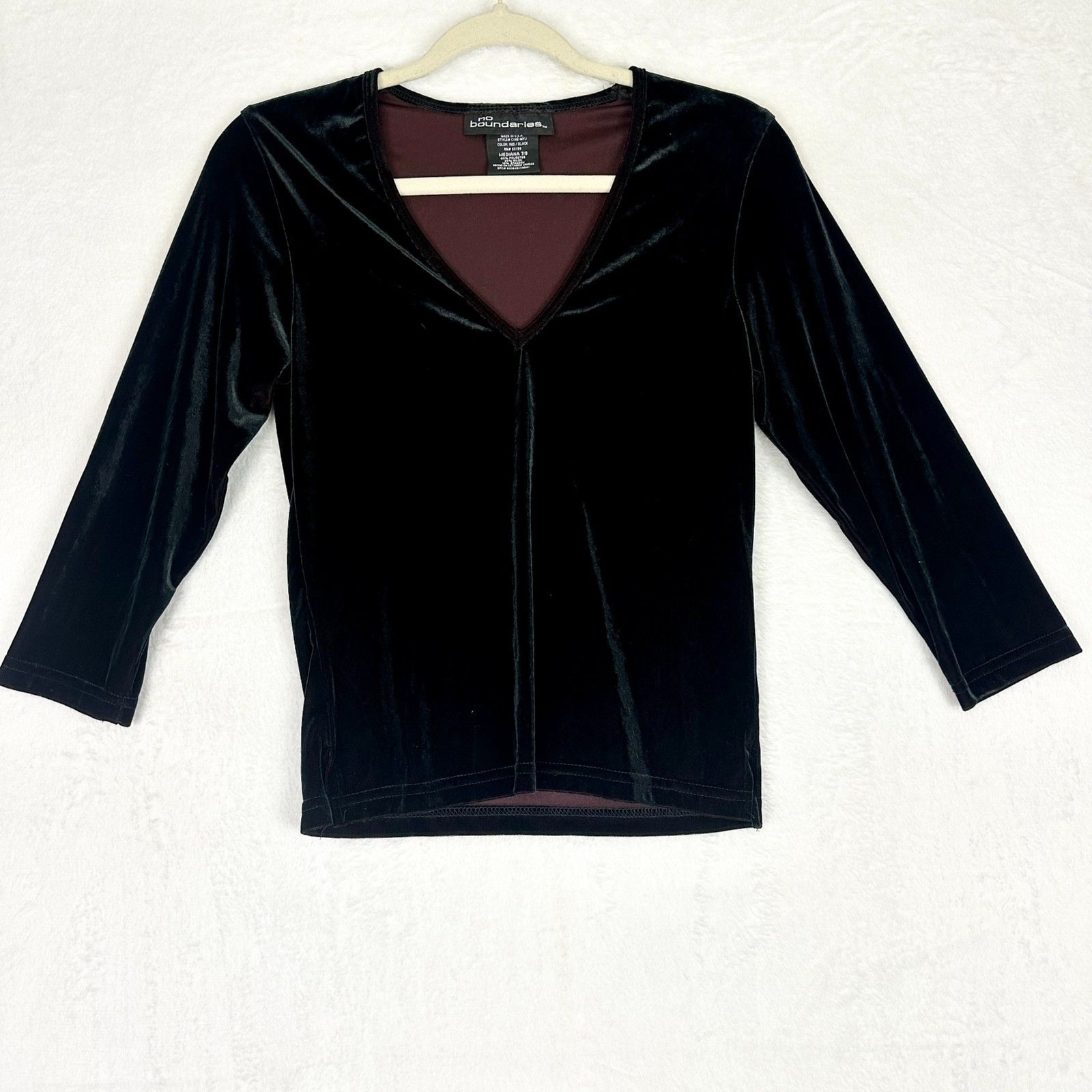No Boundaries Vintage 90s Y2K Velvet Top Size Small Whimsigoth Witchy V-Neck