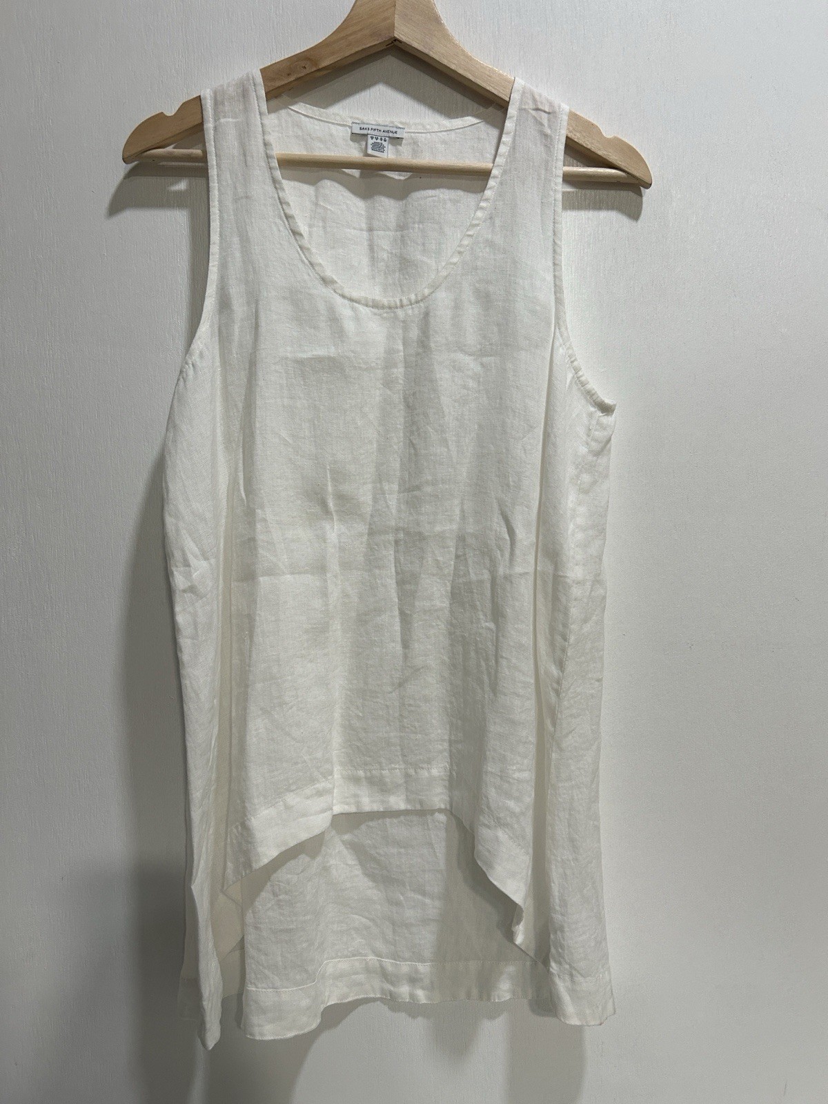 Saks Fifth Avenue Linen Soft Sleeveless High-Low Blouse Soft Cream Sz Small