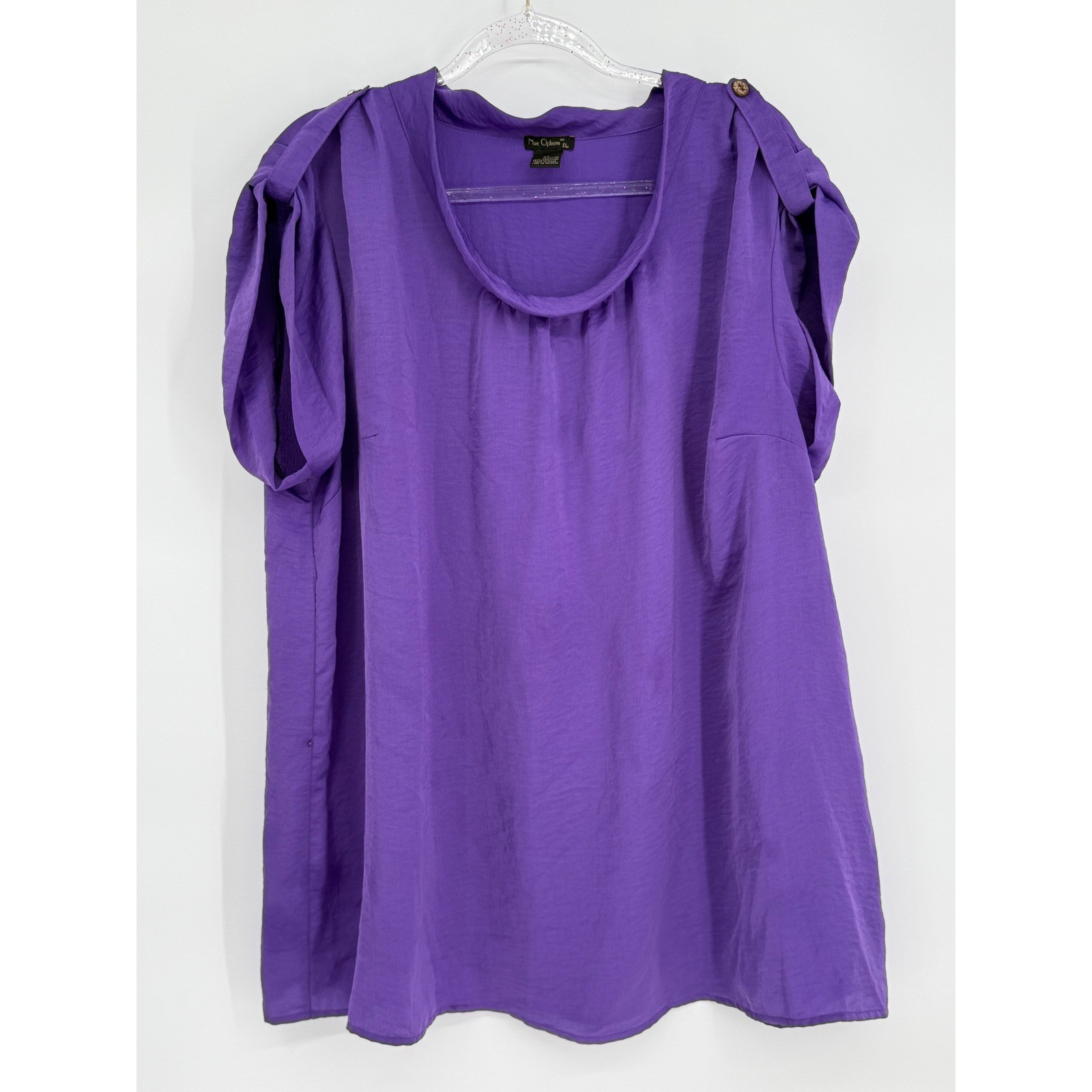 Nue Options Plus Womens Sz 2X Purple Cowl Neck Short Sleeve Blouse