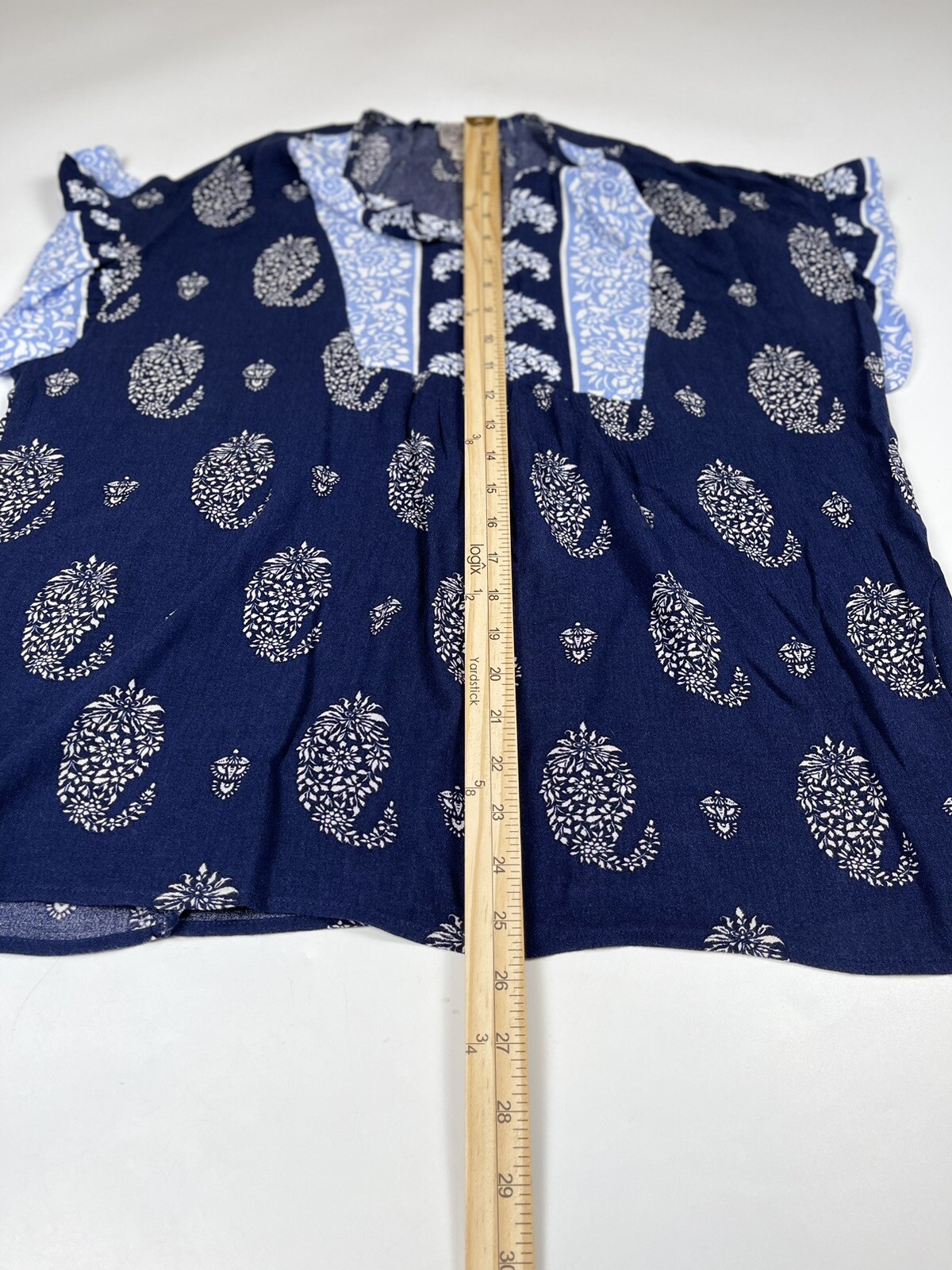 COMO VINTAGE Womens Boho Ruffle Short Sleeves V-Neck Pullover Blouse Size Lg