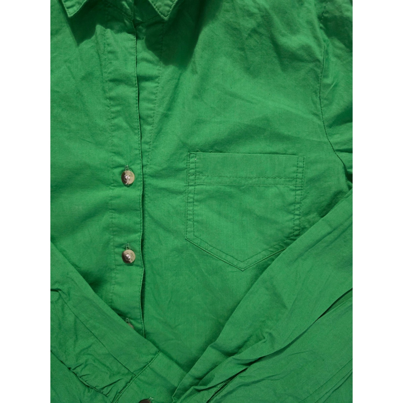 Sim & Sam Green Cotton Roll Tab Sleeve Button Down Shirt Small RN145239