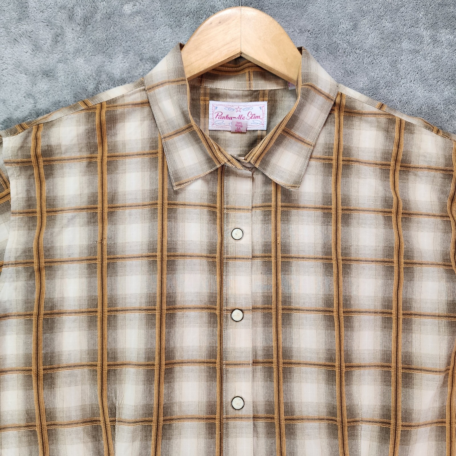 Panhandle Slim Shirt Womens Extra Large Brown Plaid Pearl Snap Western Rodeo