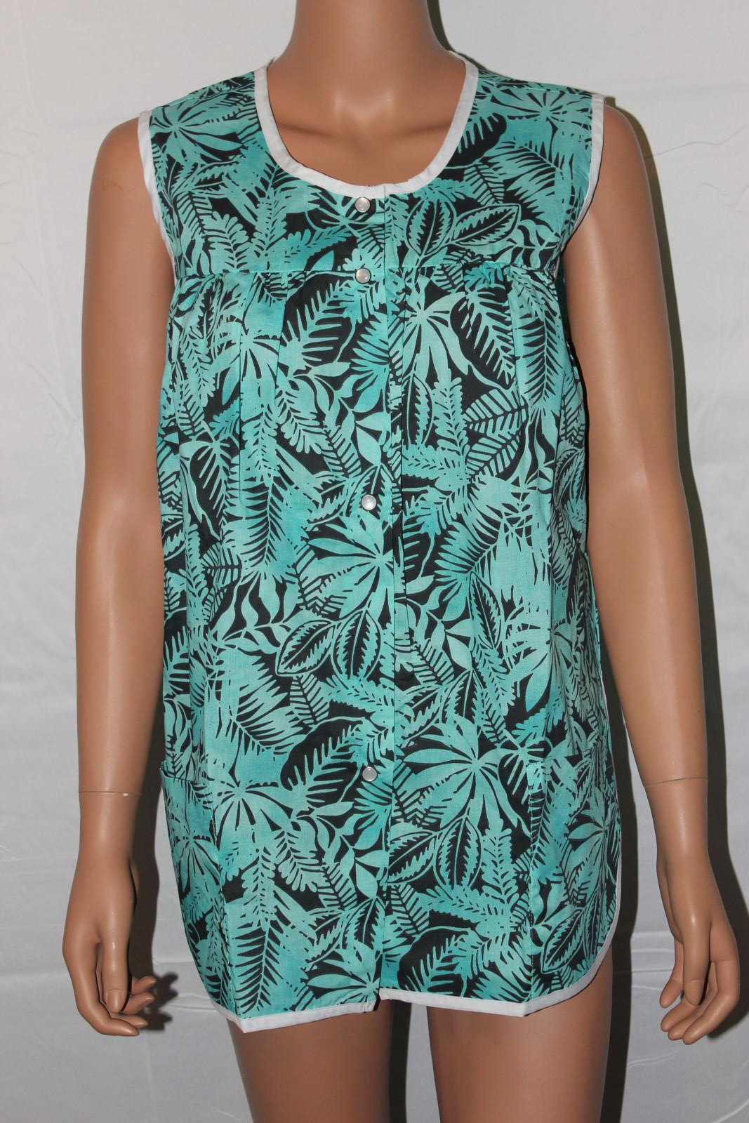 NEW – EASY ESSENTIALS SNAP FRONT SMOCK COBBLER APRON AQUA BLUE PALMS M 3X 4X