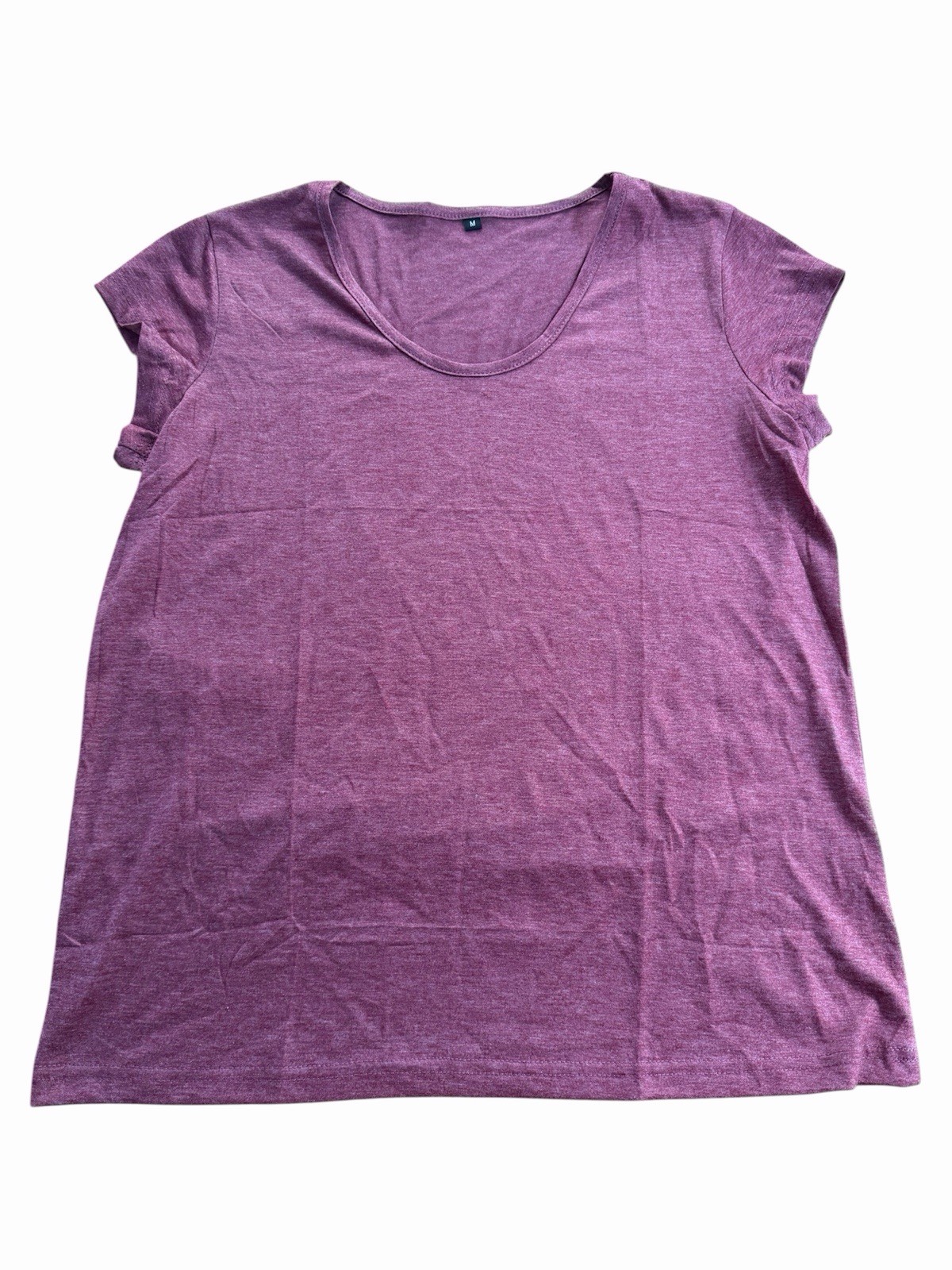 Women’s Mauve Heather Scoop Neck Short Sleeve T-Shirt Poly Rayon Blend Size M