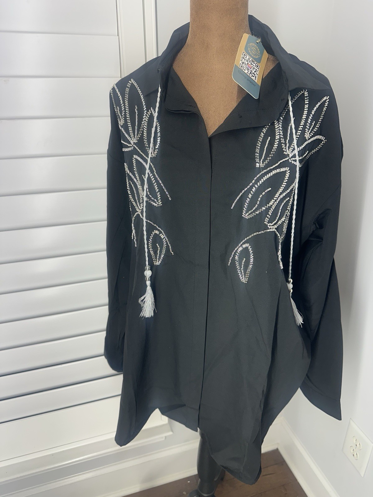 CHIP PEPPER WOMEN”S BLACK EMBELLISHED BLAZER MINI DRESS LONG SLEEVES, SIZE XL
