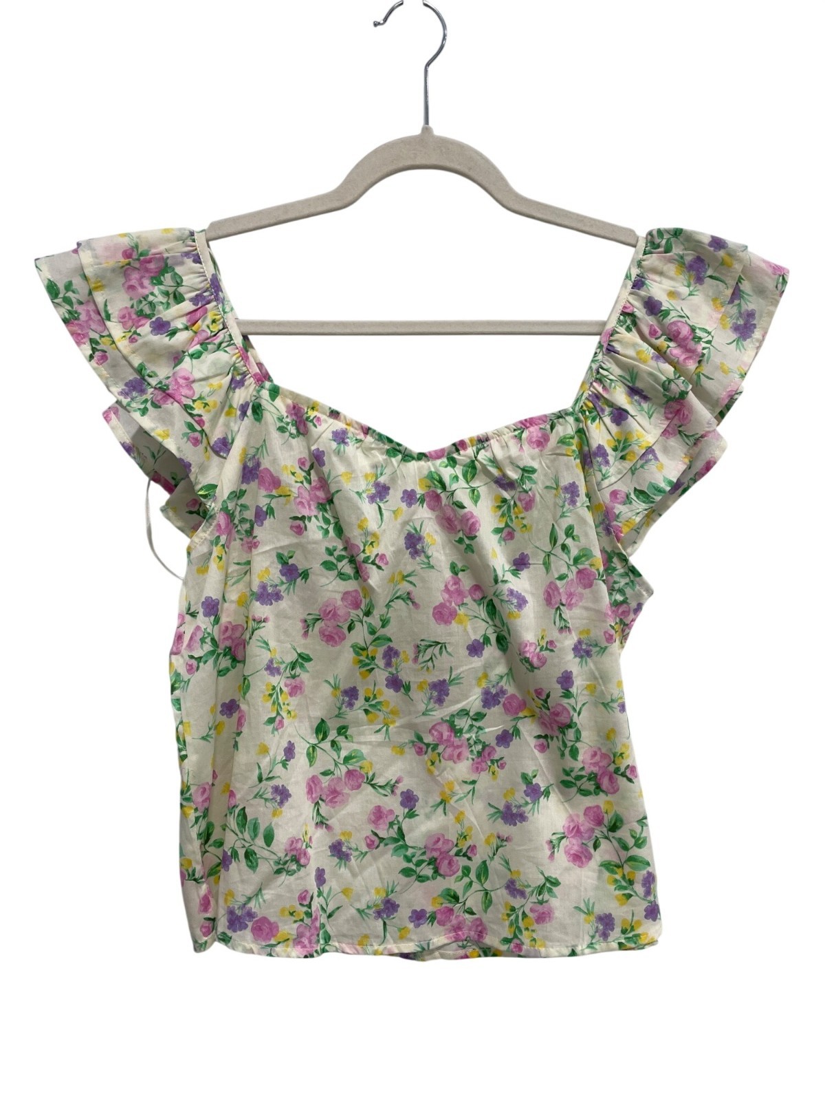 Blu Pepper Blouse Size Large Floral Sweetheart Neck Ruffle Sleeve Bohemian NEW