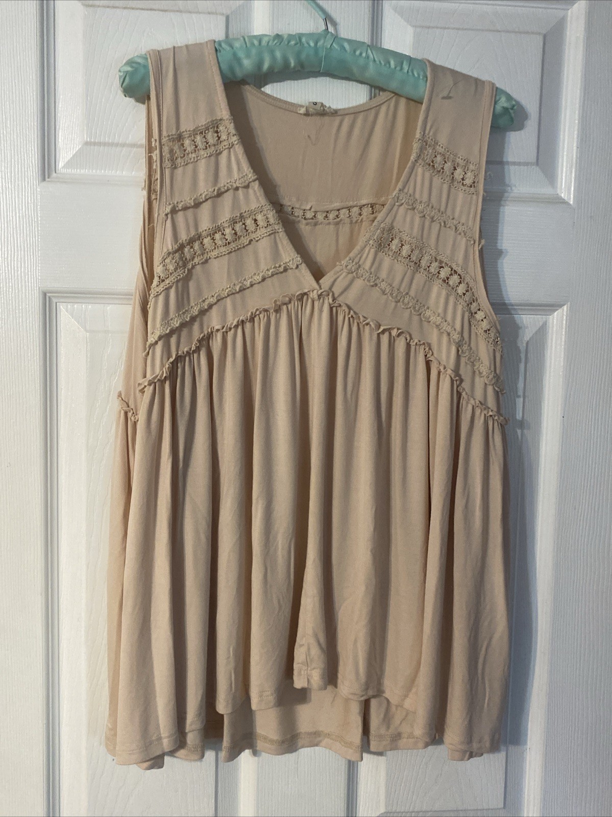 Boutique Designer POL Pink Boho Crochet Trim Casual Tank Top Small