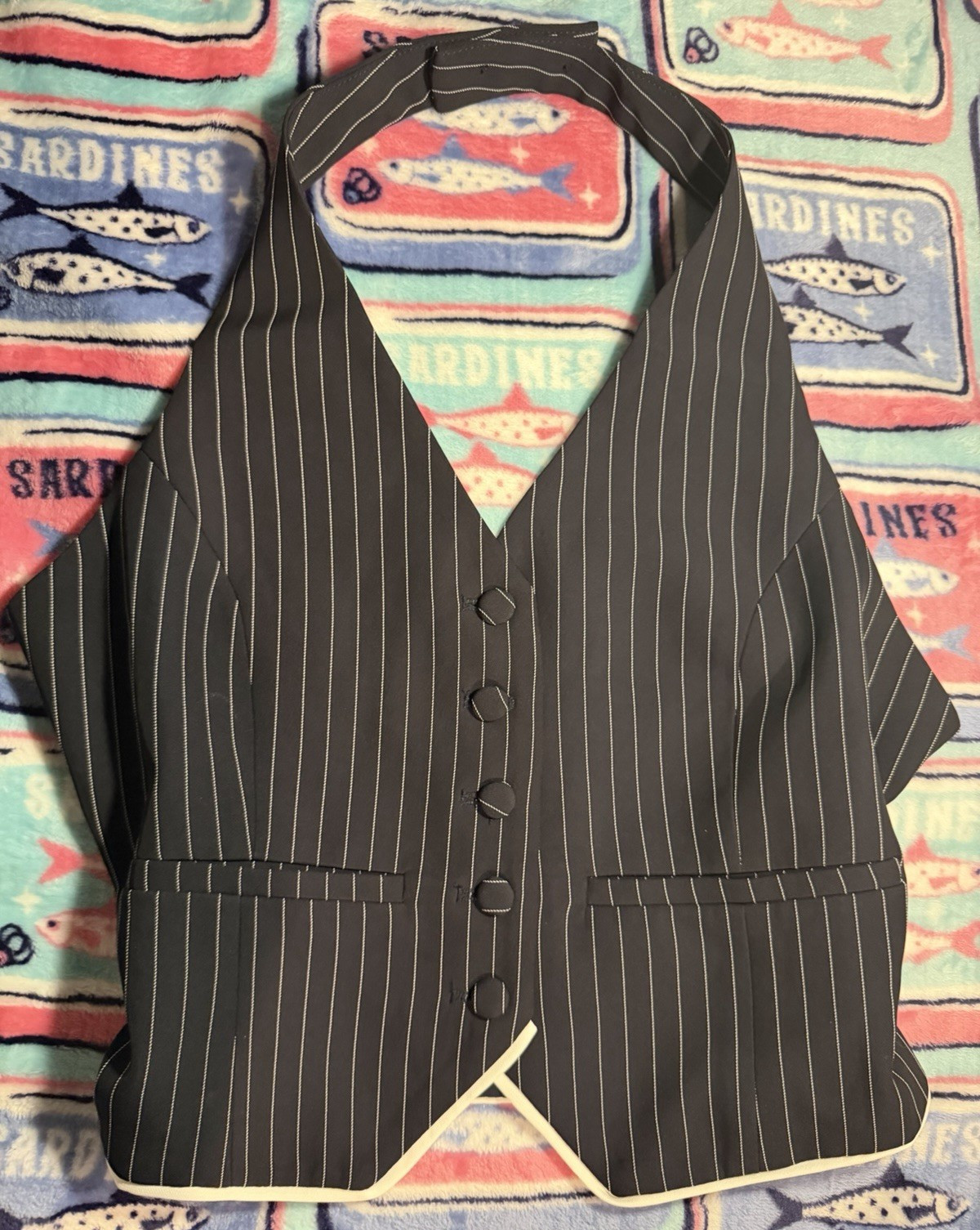 Edit by Nine Women’s Black/White Pinstripe Halter V-Neck Vest Top Size S