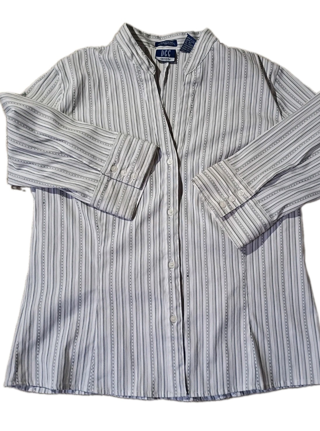 DCC Missy Womens XL Blouse Striped Easy Care Stretch Button Up Shirt