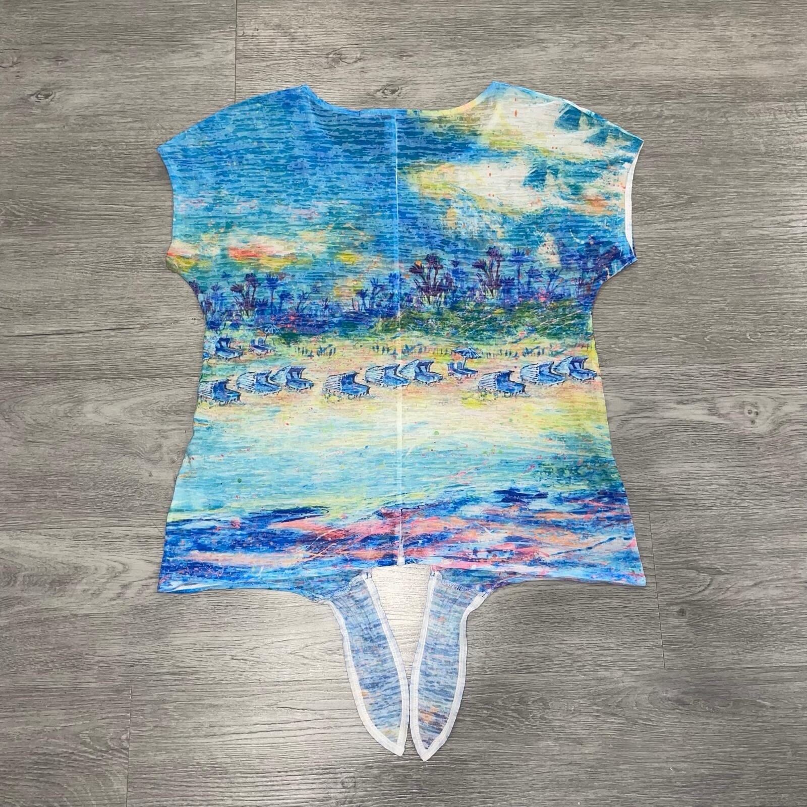 Leoma Lovegrove Womens Medium Multi Abstract Colorful Beach Wearable Art Top Tee