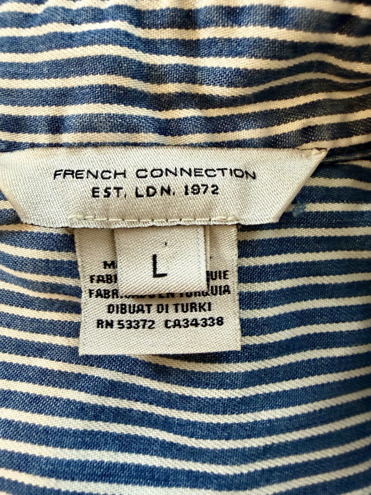 French Connection Blue and White Railroad Striped Tunic Collared Shirt