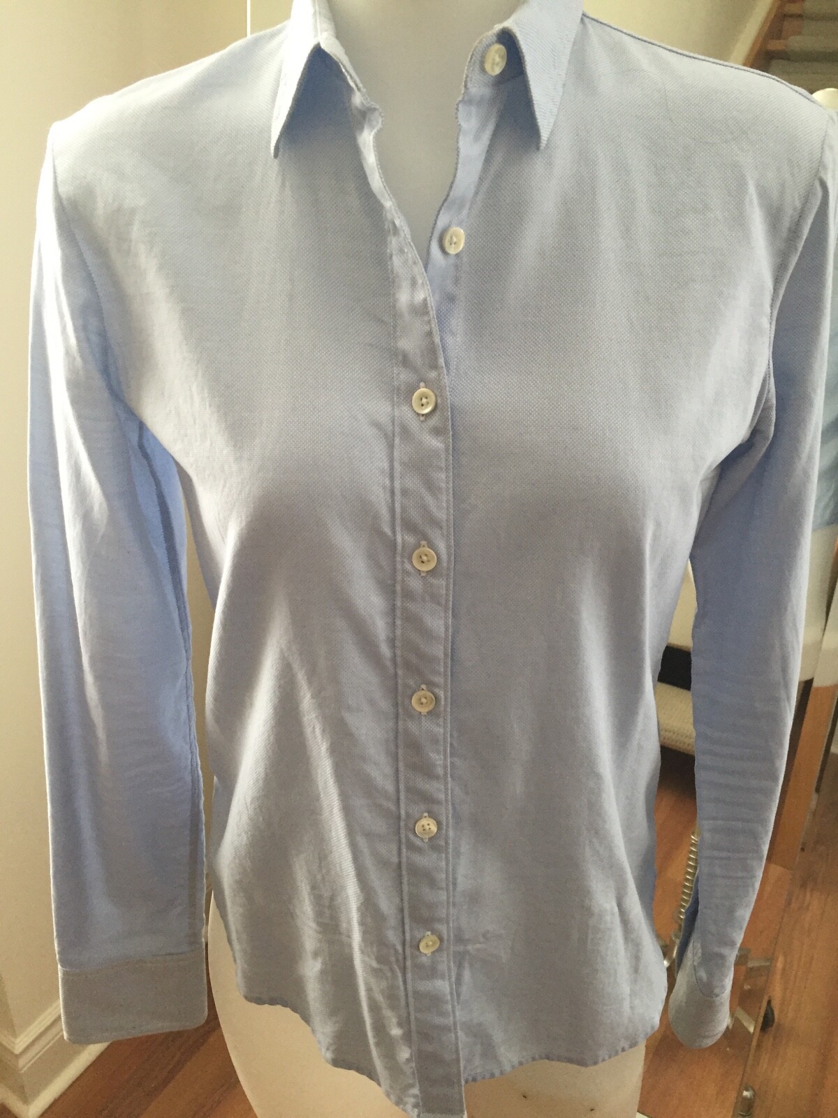 368686868 Sky Blue 100% Cotton Button Up Collar Shirt Blouse Retail $250