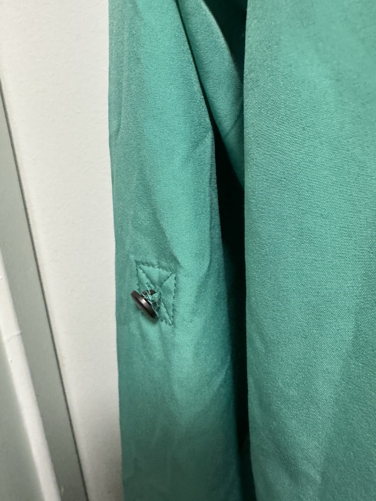 laura scott large button up long sleeve teal 95% polyester 5% spandex No Collar