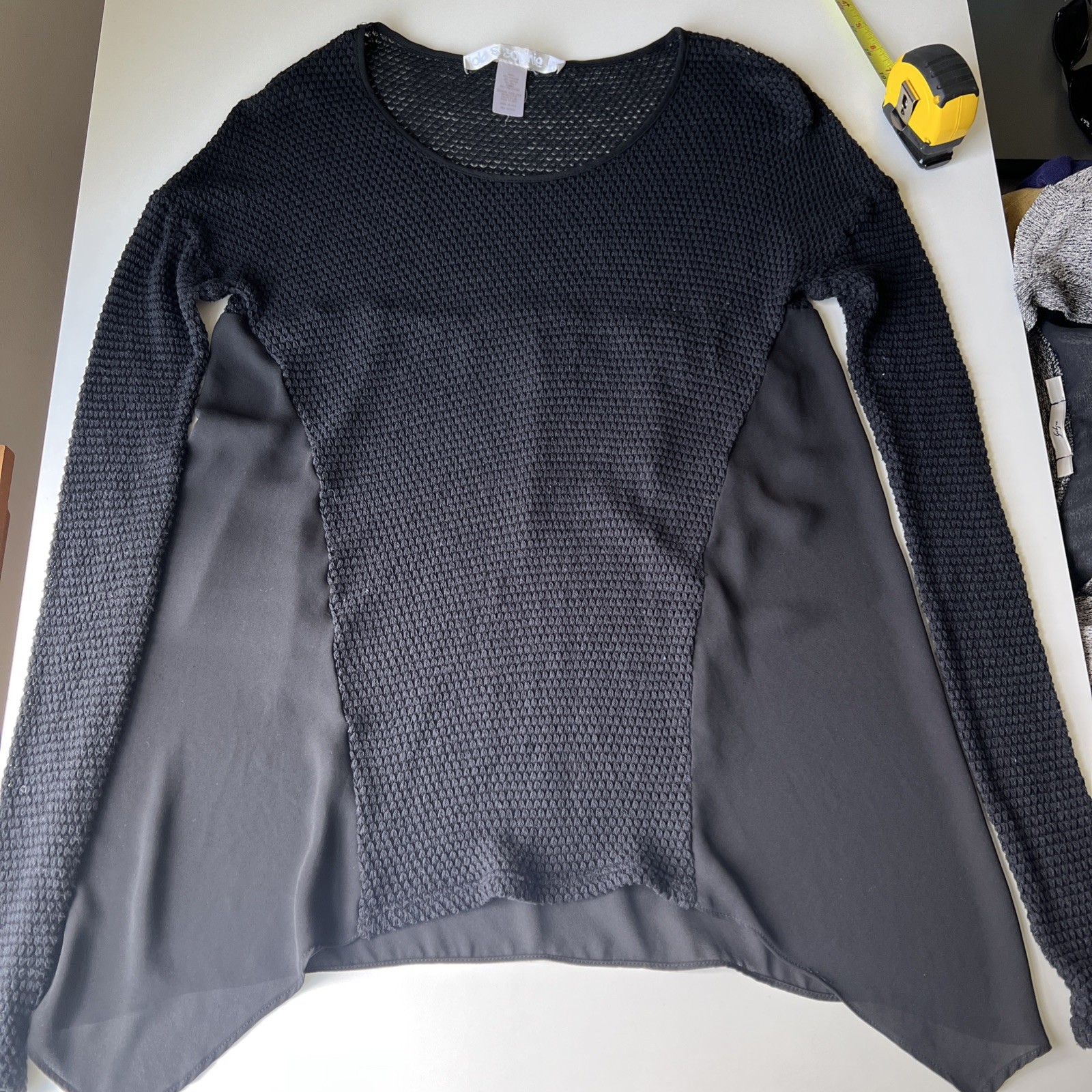 lola + sophie hybrid knit and chiffon long-sleeve top size M