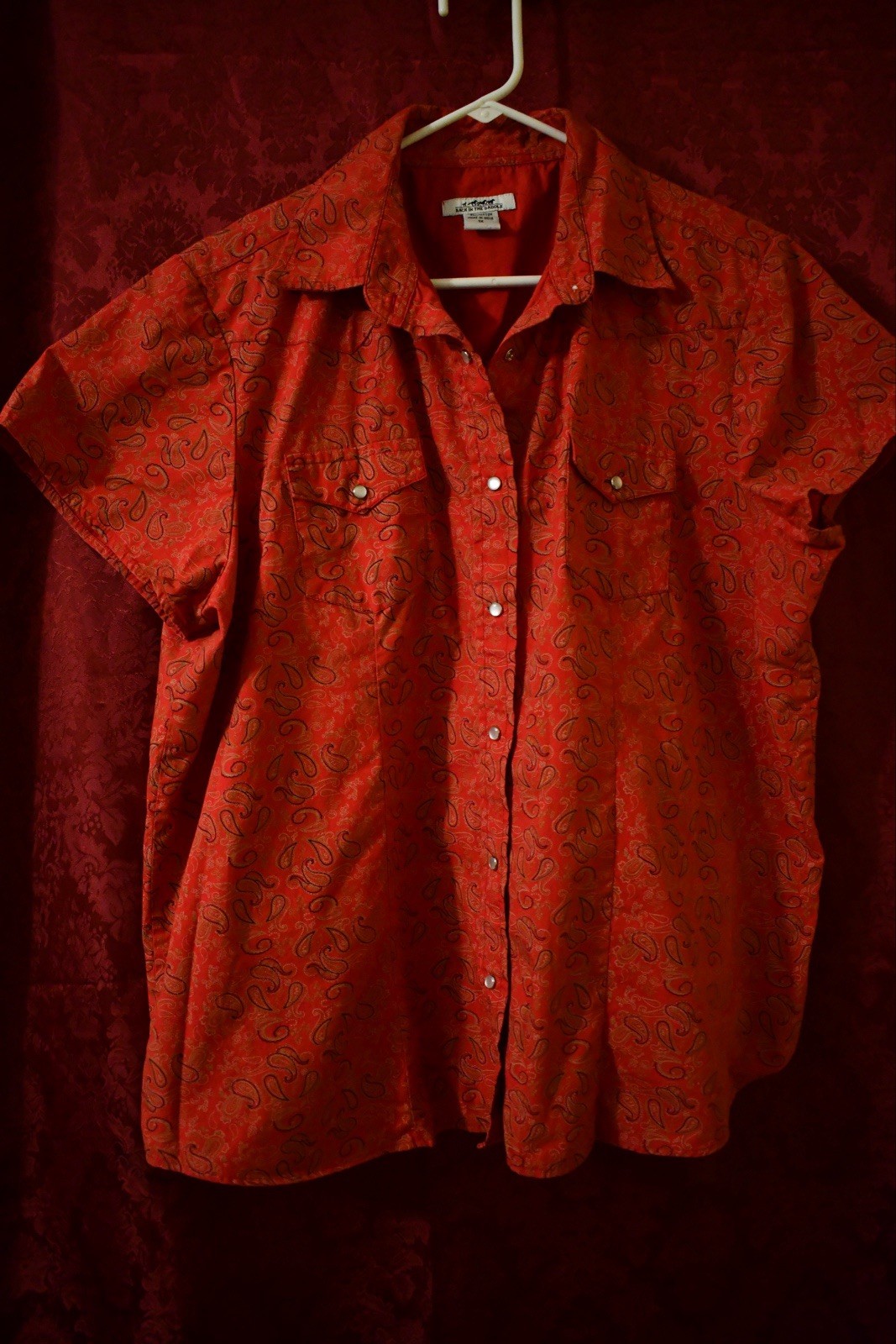 Back in the Saddle pearl snap button shirt womens size 1x red paisley bandana