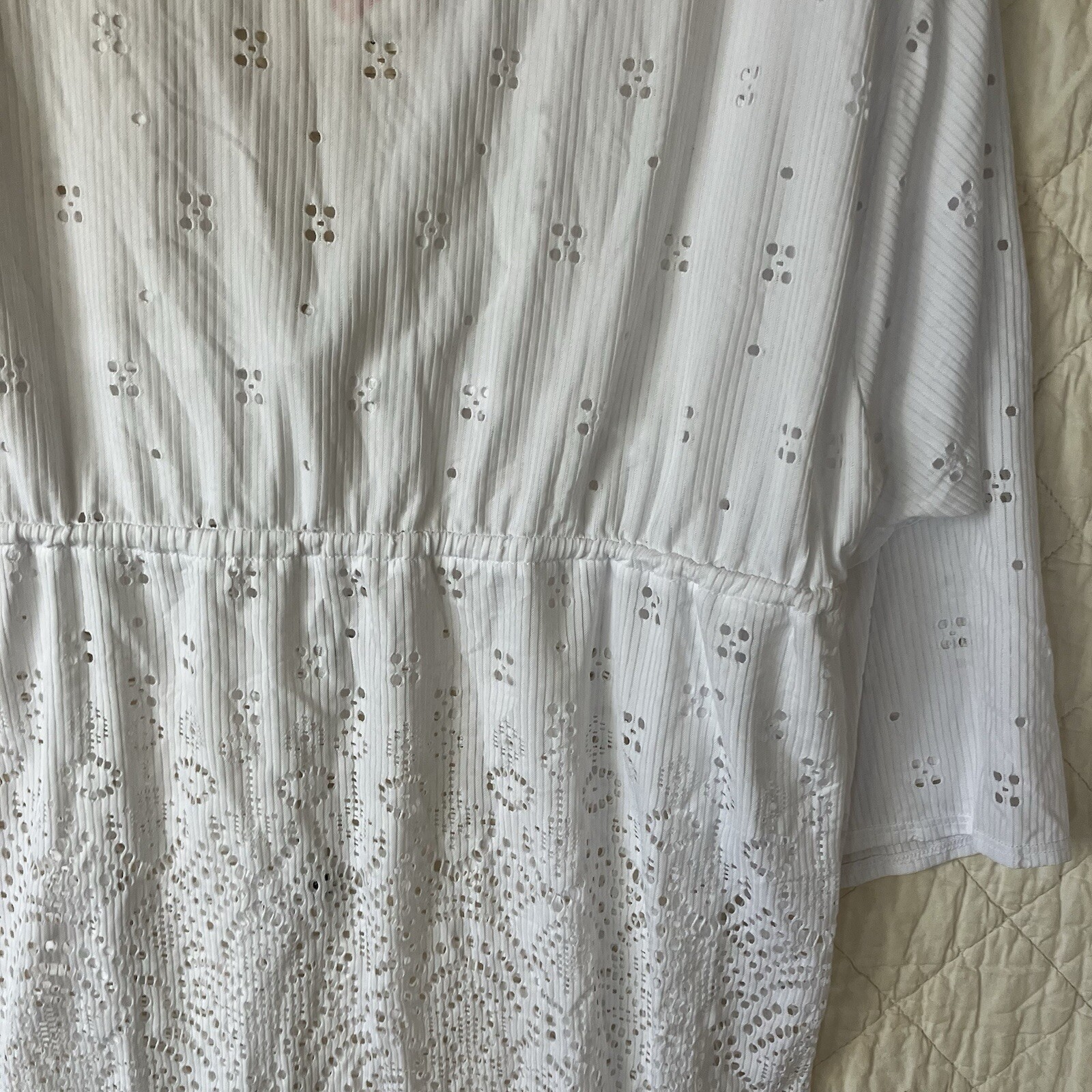 Dotti Womens Blouse White Eyelet 3/4 Sleeve V-Neck Size XL New With Tags