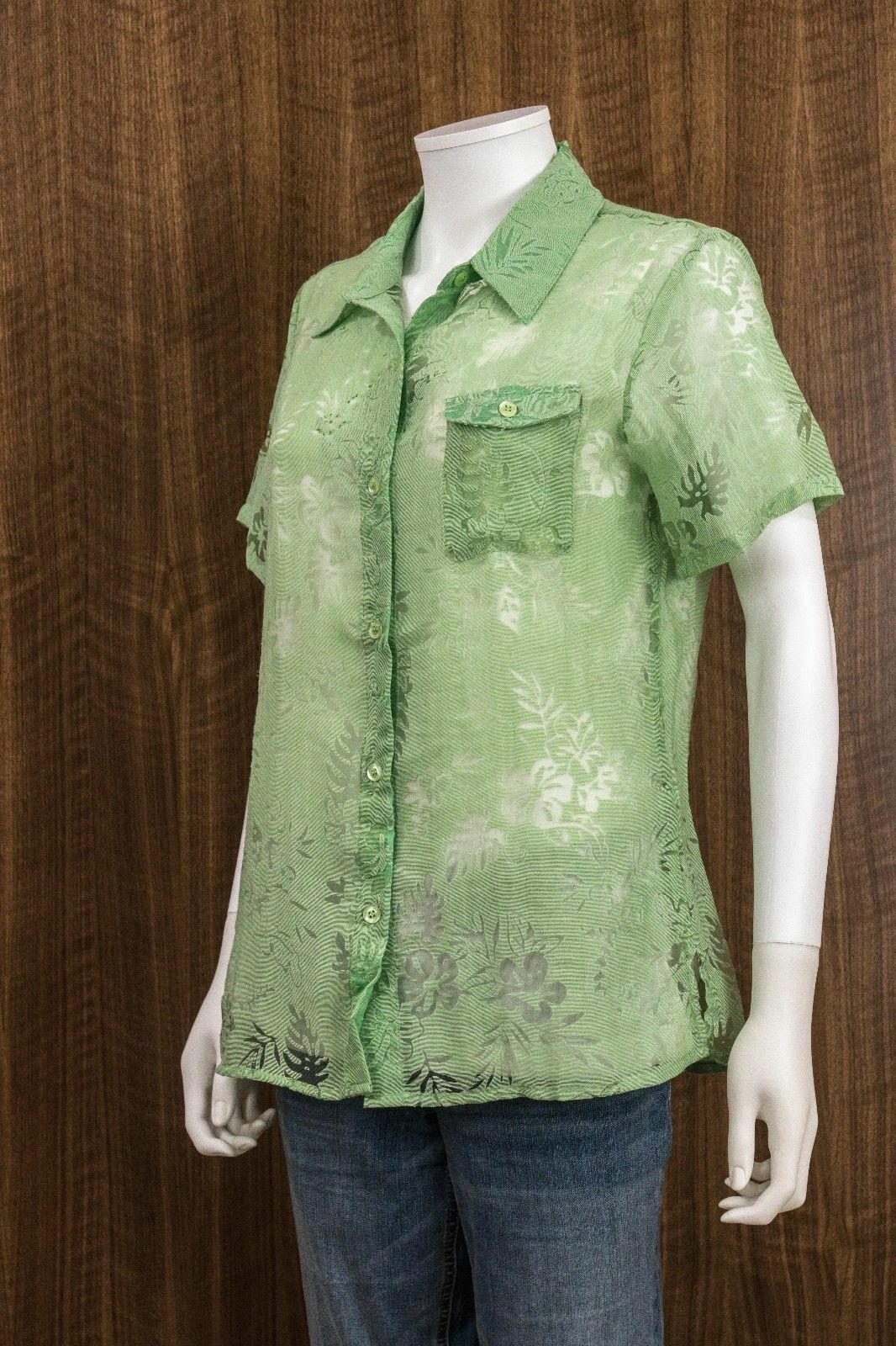 SALON STUDIO Size M 2pc Green Button Down Sheer Blouse Tank Top Camisole