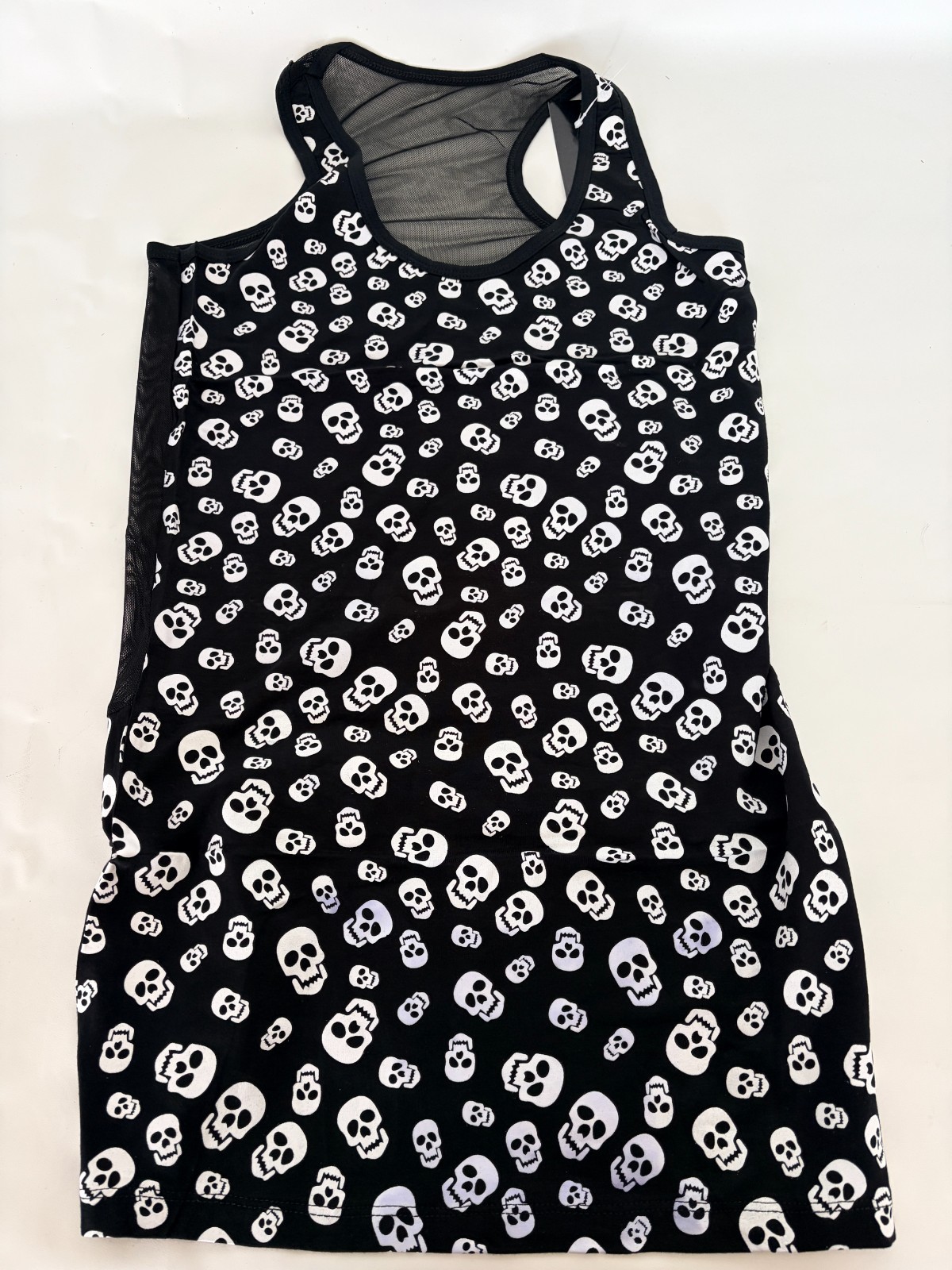 Skull Tank Top Blouse T Tee Shirt Black White Skulls One Size Sheer Back Gothic