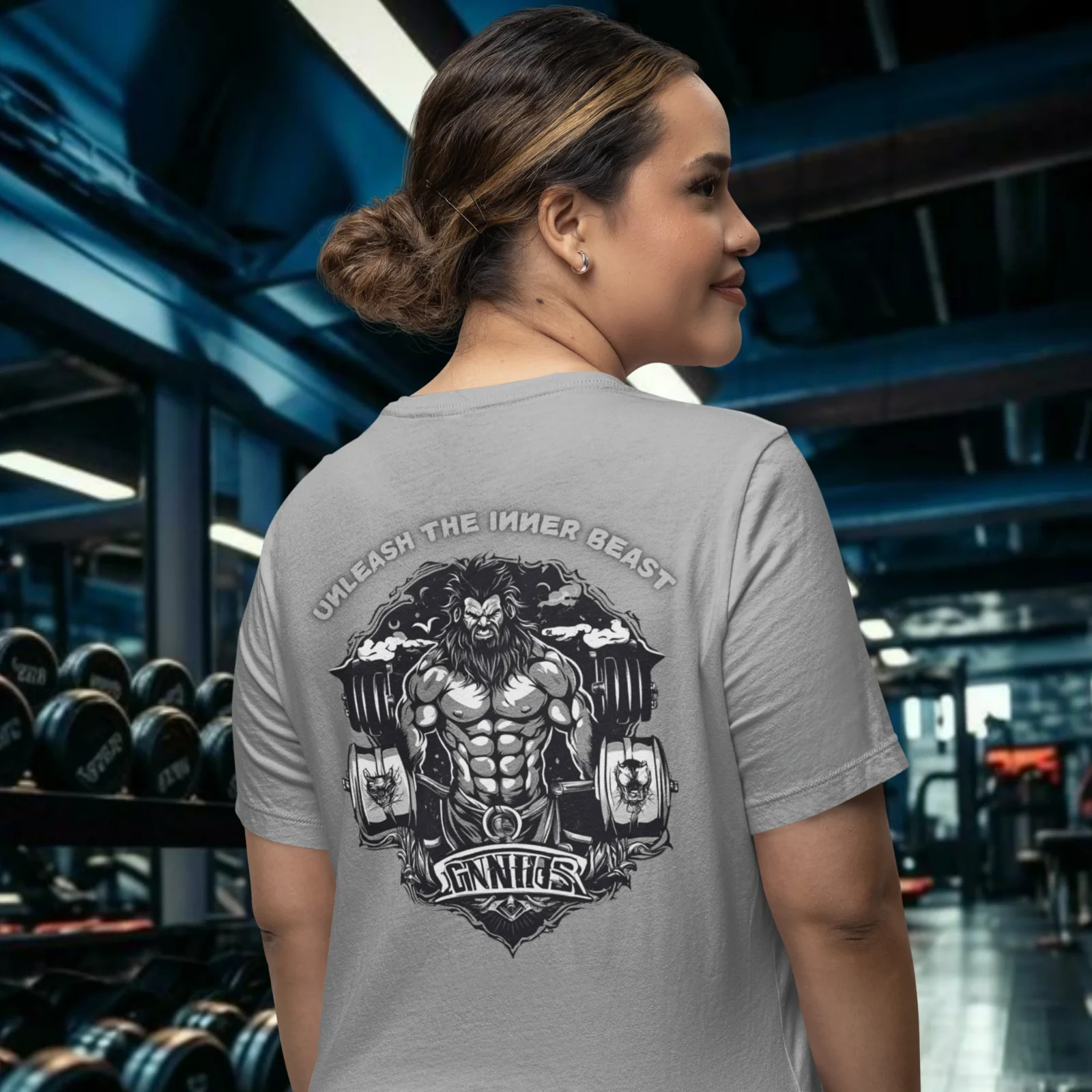 Strong Women Gym Back Print Oversized Round Neck T-Shirt | Fitness Training