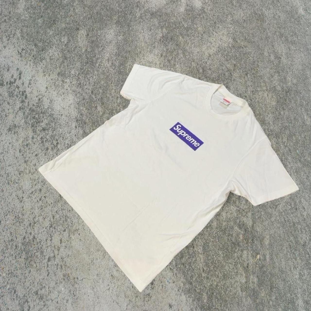 Supreme purple box logo on white tee women’s medium