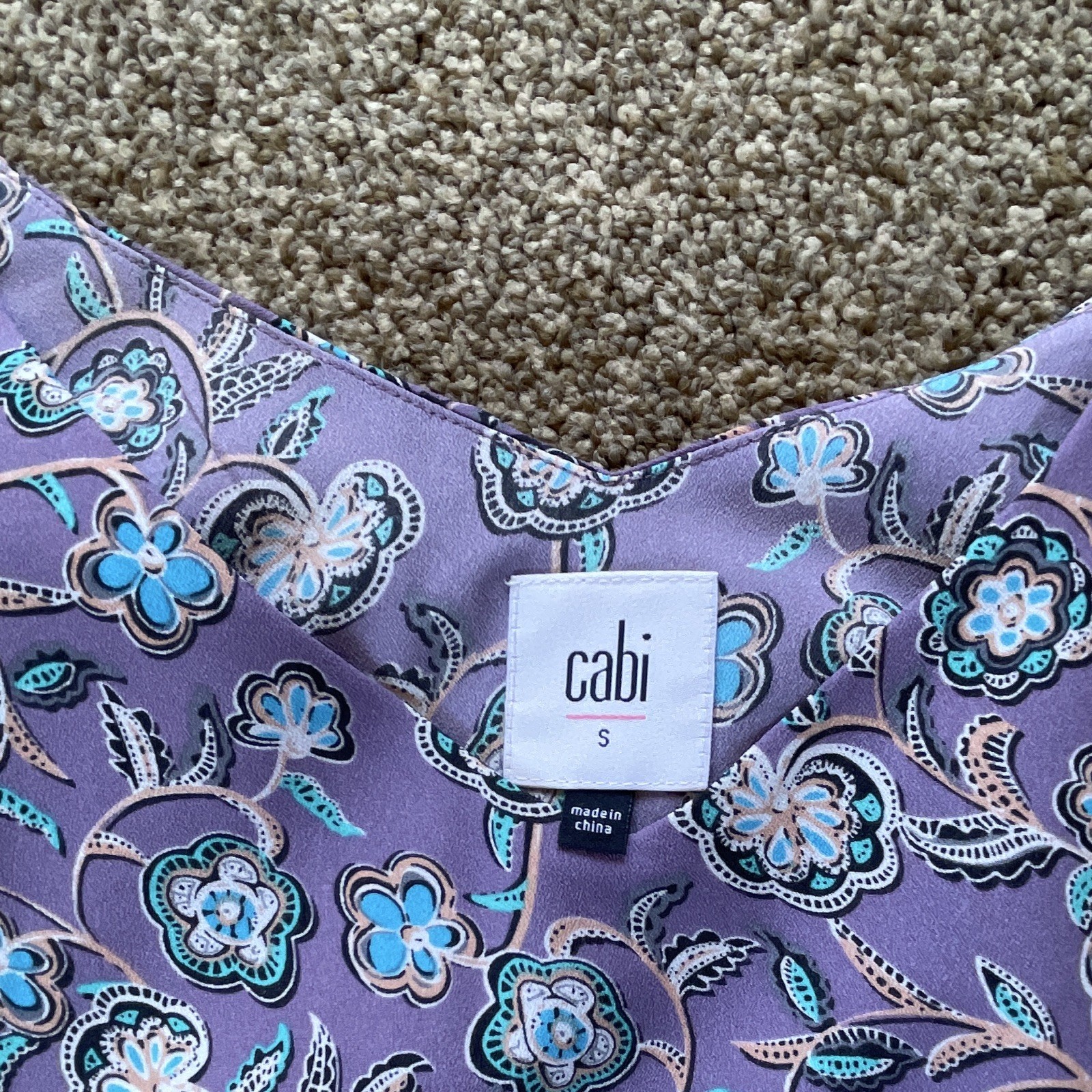 CAbi S Purple Floral V-Neck Sleeveless Woven Camisole Tank Wide Straps