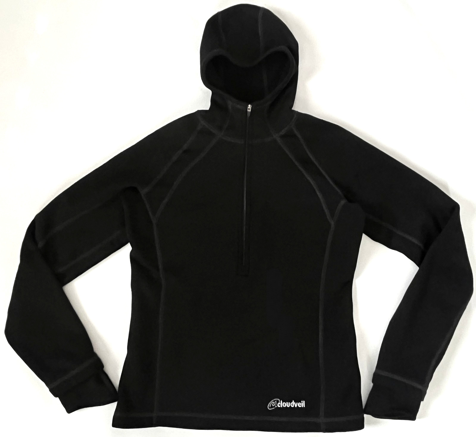 CLOUDVEIL Black 1/2 Zip Hooded Lightweight Fleece Sweatshirt Top Womens S