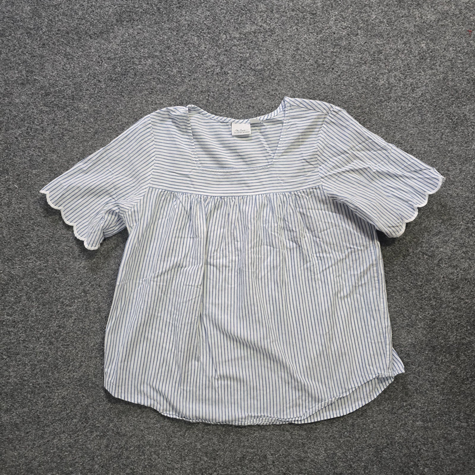 Vermont Country Store Top Womens Size Small White Blue Stripe Classic Cottage