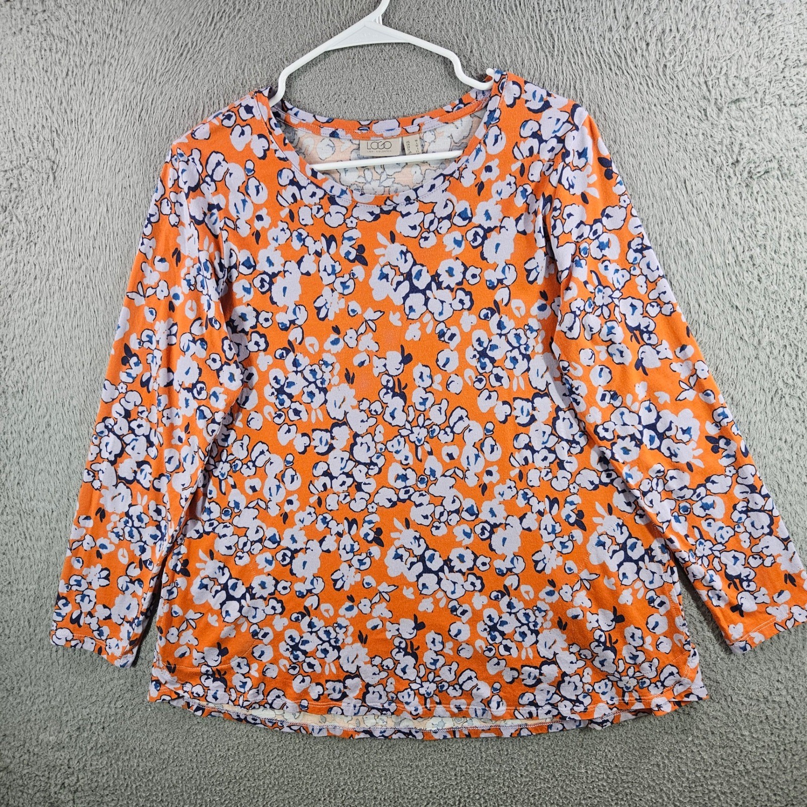 LOGO Lori Goldstein Womens Orange Floral Cotton Modal Long Sleeve Top Size M