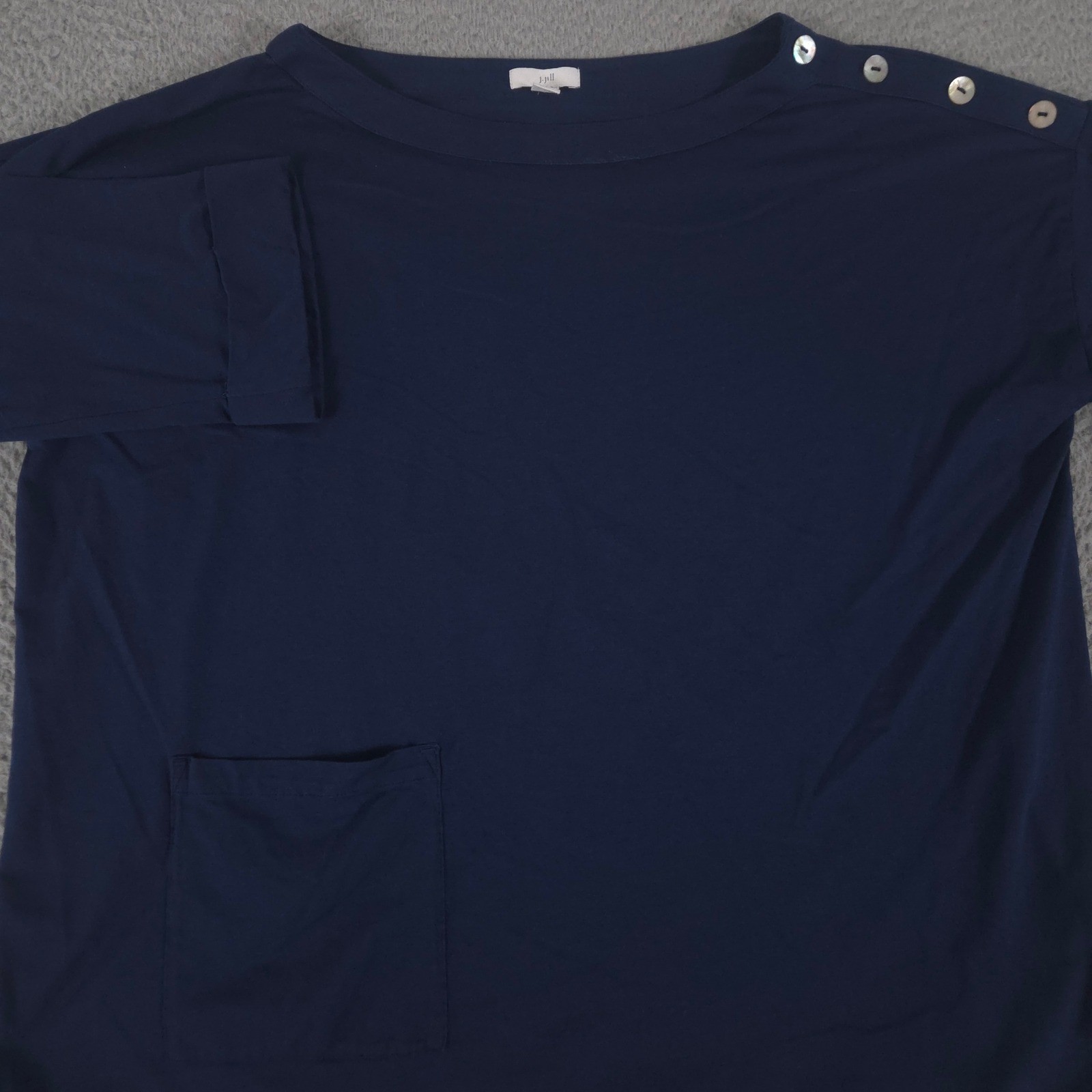 J.Jill Top Women L Navy Blue Pima Cotton Modal Button Shoulder Pocket 3/4 Sleeve