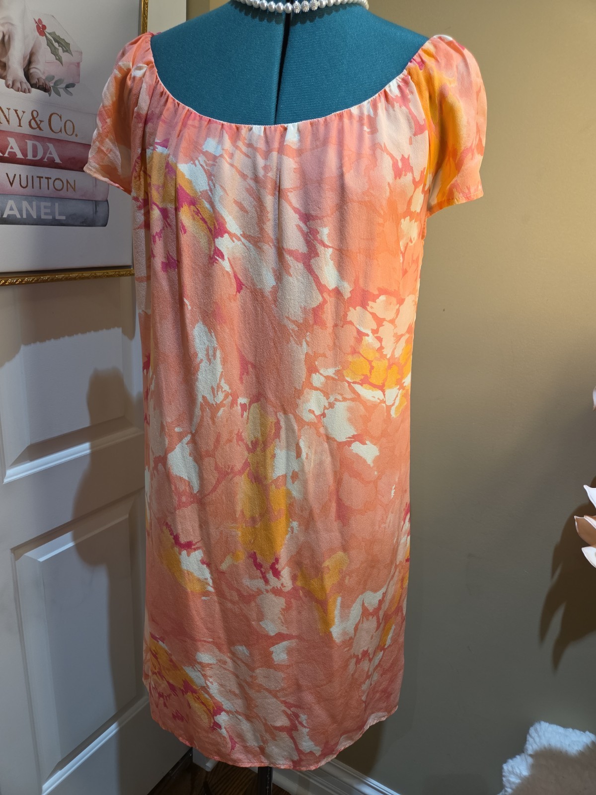 Nwot 8 Silk Dress Tori Richard Coral Pink Floral Midi Honolulu Slip On Dress