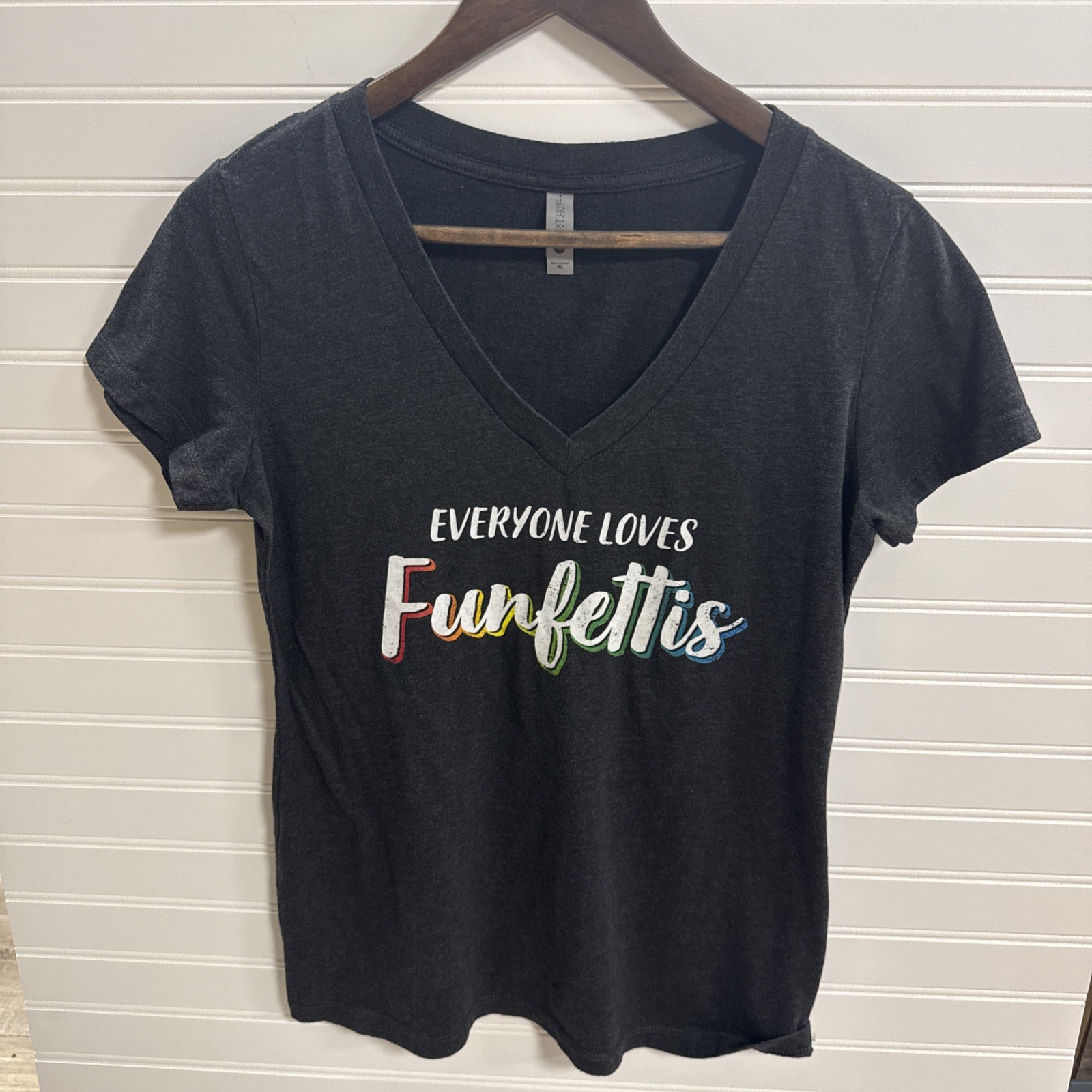 Jersey Shore Situation Graphic Everyone Loves Funfettis Womens V Neck Black XL