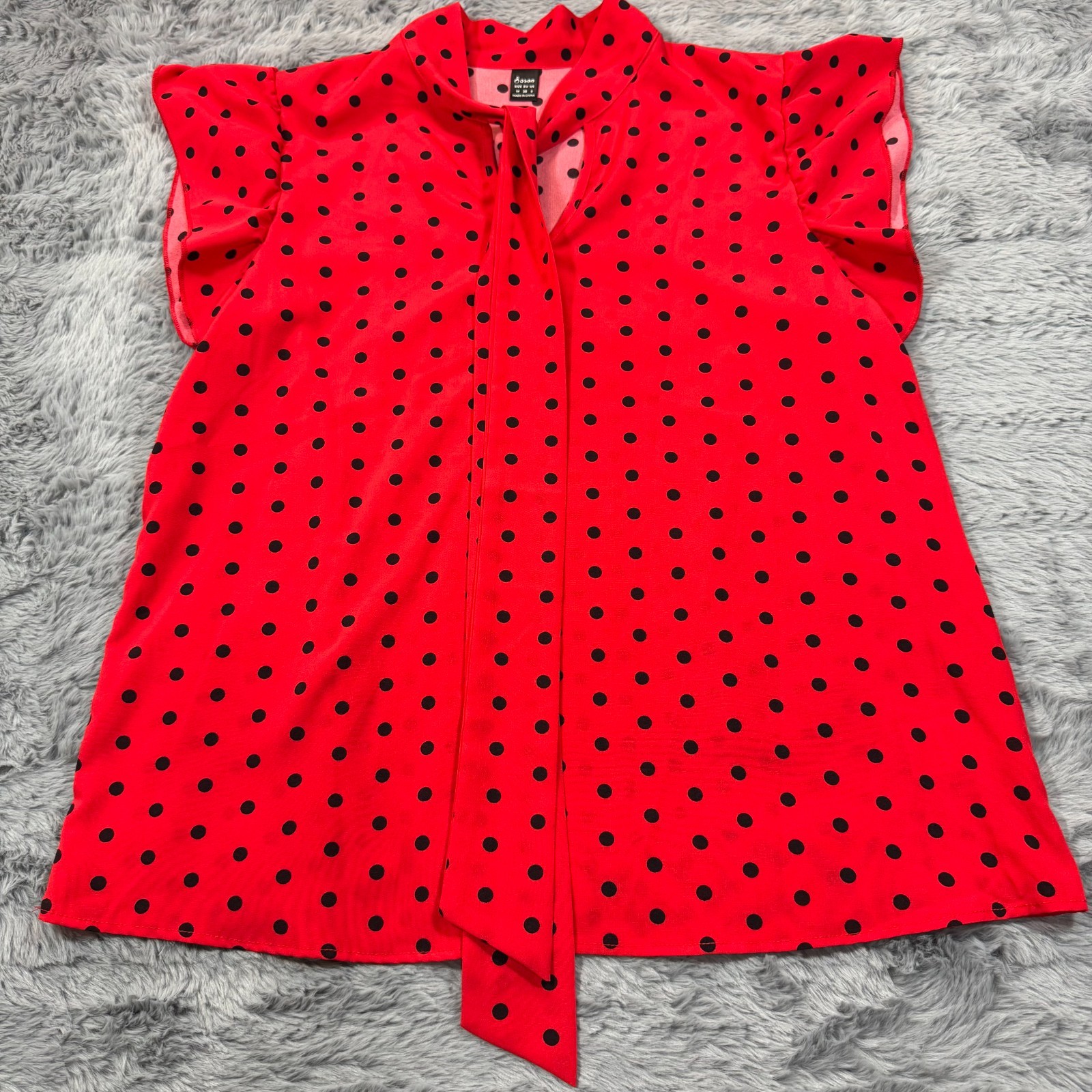 Sason Blouse Top Women’s 6 Red Polka Dot Polyester Party Cocktail Travel Stretch