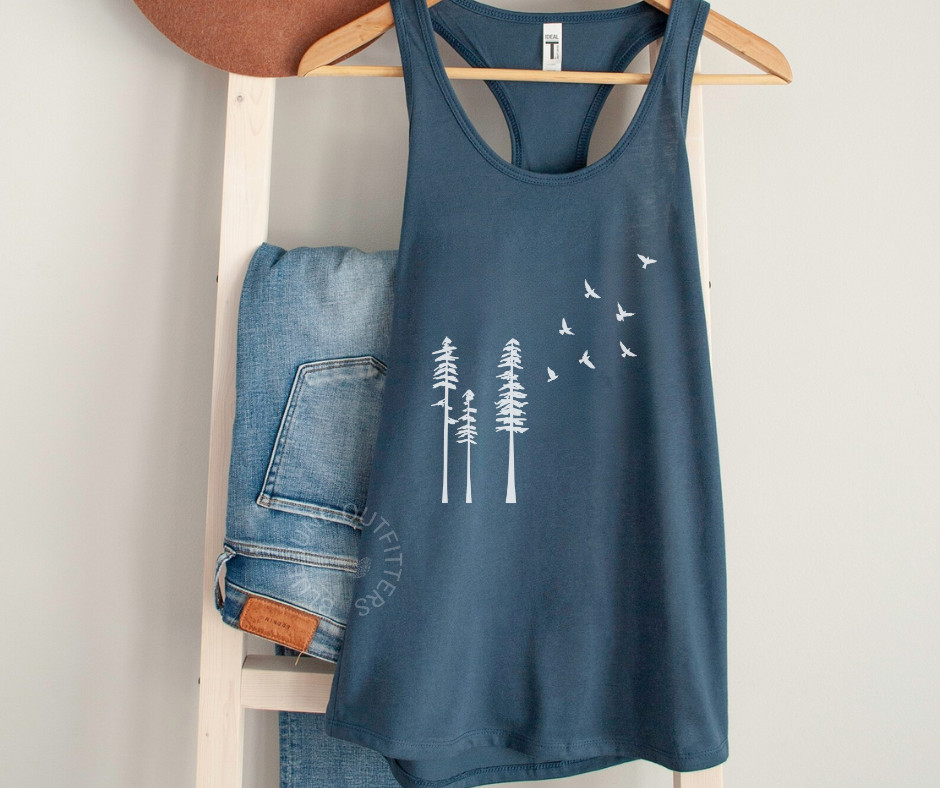 TRENDY NATURE TANK TOP | WOMEN’S RACERBACK FOREST FLYING BIRDS TANK | HIPPIE