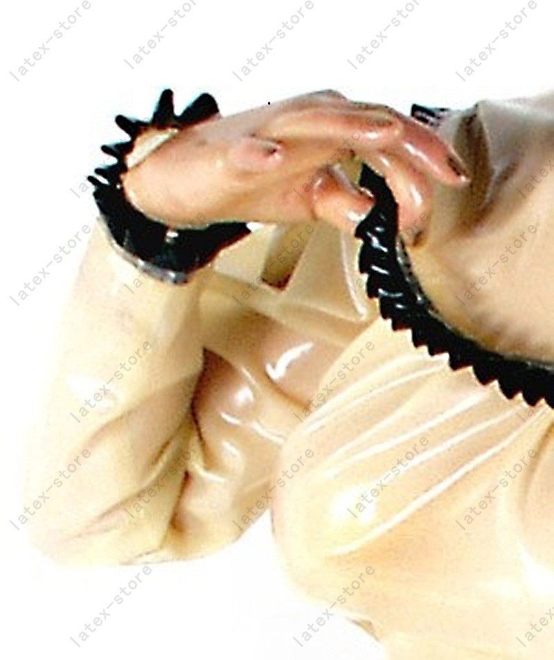 Latex Rubber Gummi ruffles long sleeves Shirt blouse top costume customized #454