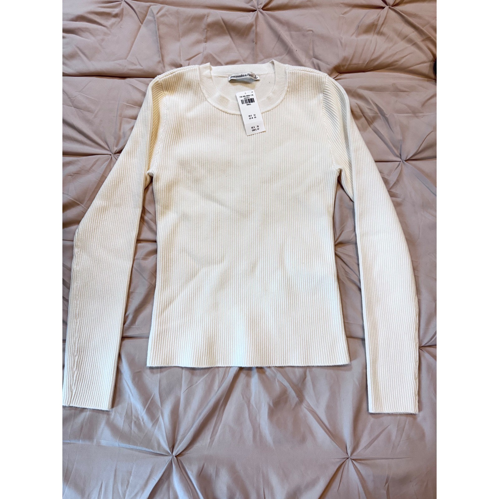 NWT Abercrombie & Fitch Ribbed Long Sleeve Crew Neck Top Cream White Small