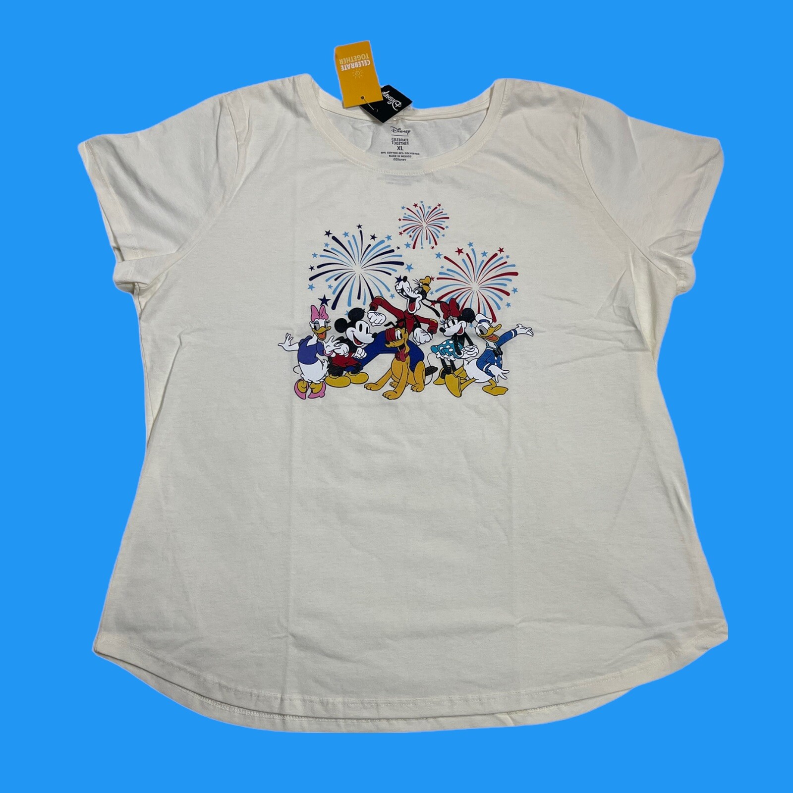 Disney Celebrate Together Womans XL Mickey Mouse & Friends Beige T Shirt Cotton