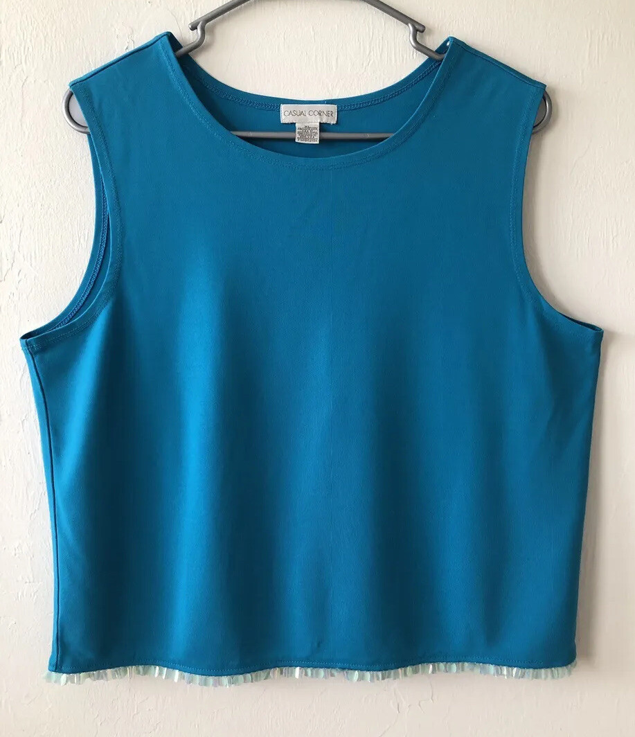 CASUAL CORNER Sleeveless Top Size XLSequined Trim Turquoise Womens