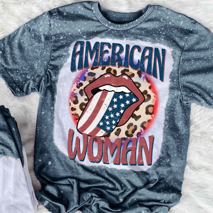 American Woman Bleached T-Shirt Patriotic USA Fourth of July Graphic Tee