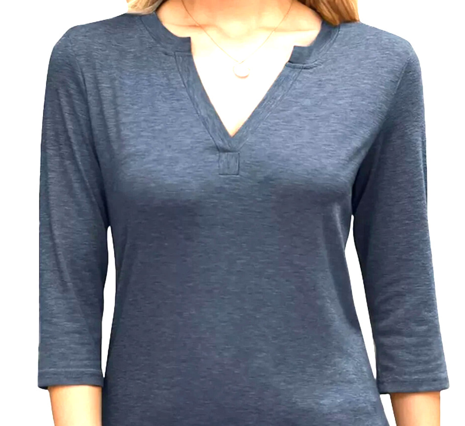 Ticticmimi Women’s XL blue V Neck 3/4 Sleeve Tee Loose Tops R2