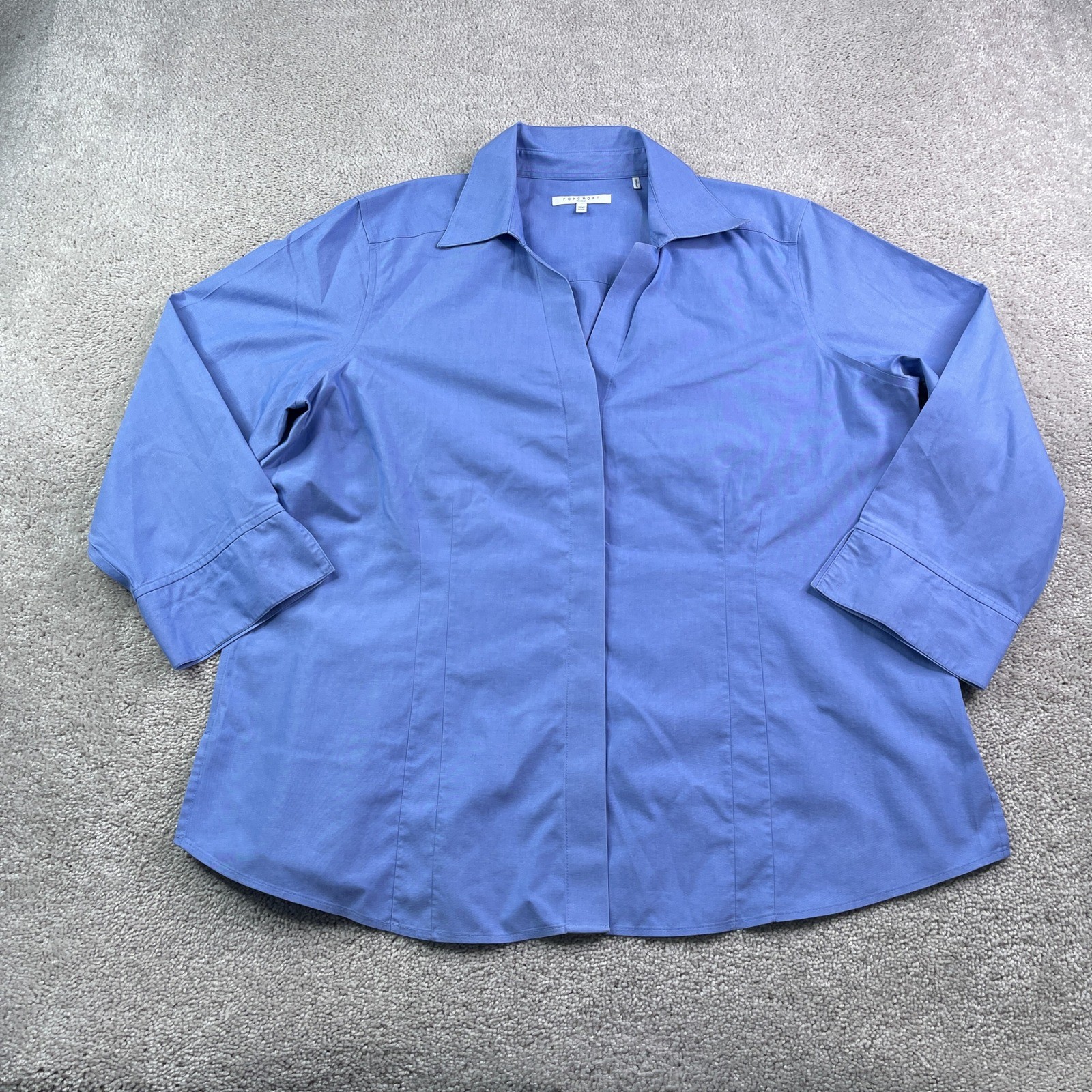 Foxcroft Top Womens 16W Blue Fitted Non Iron 3/4 Sleeve Button Up Blouse Office