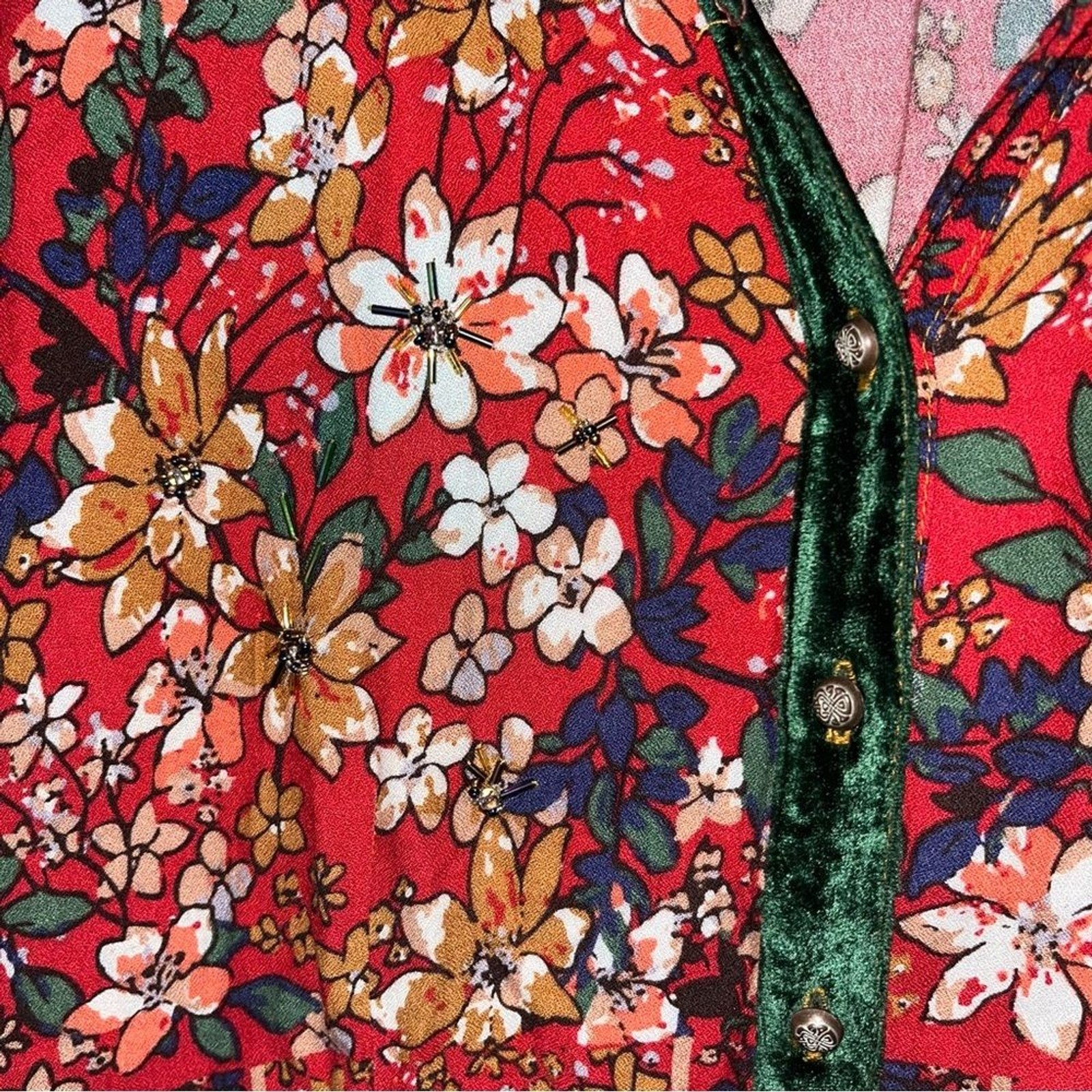 Arrata Silent Journey Button Down Top Sz S Floral Beaded Embroidered Festival