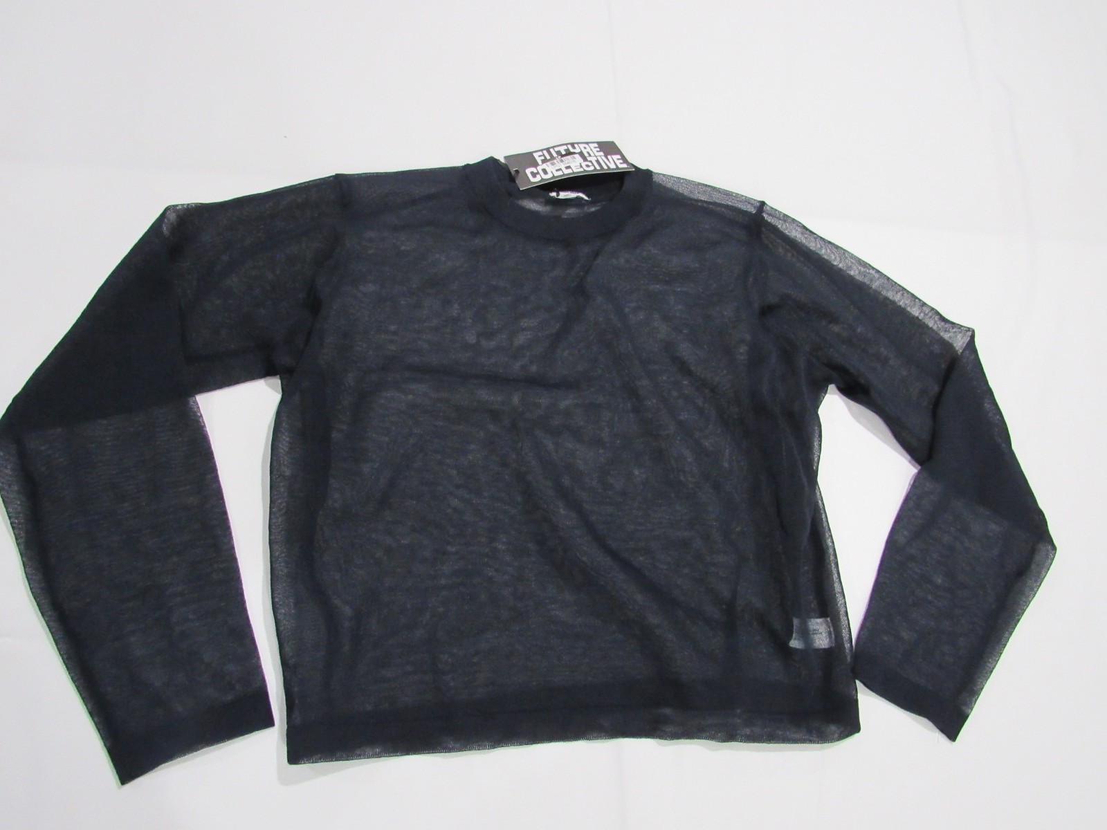 Future Collective Women’s Crewneck Sheer Blouse Navy Blue Size Medium