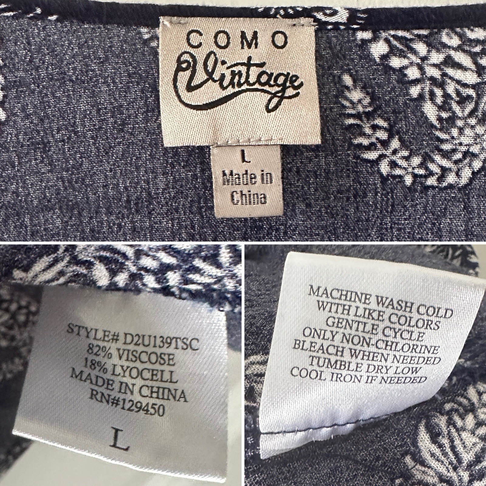 Como Vintage Navy Blue Boho Ruffle Sleeve V-Neck Blouse Women’s Size Large Hippy