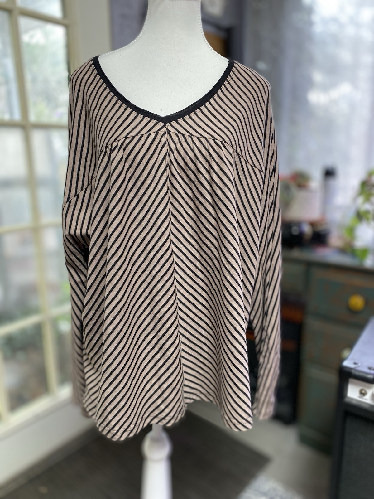 Cotton Bleu 100% Cotton Long Sleeve Striped Brown Black Size XL (p)