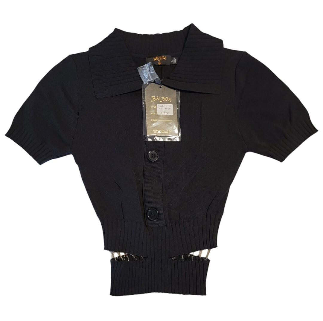Balboa Top Camille Black Short Sleeve Top Size L ***RUNS VERY SMALL*** NWT